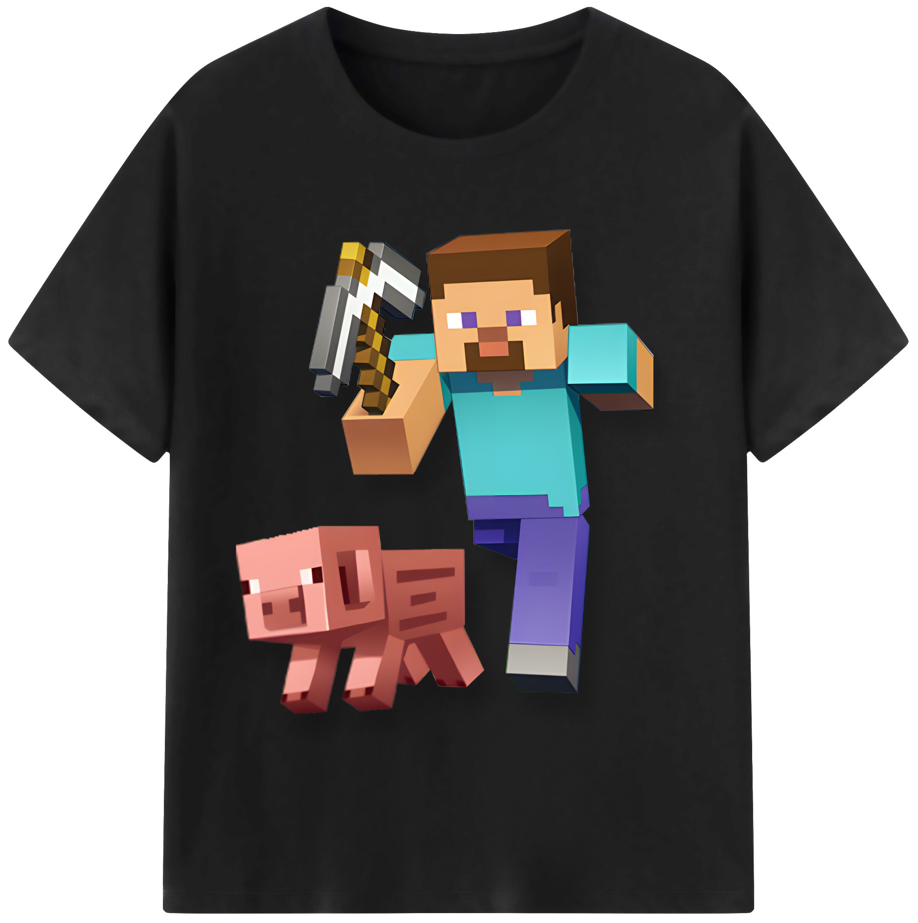 （画像用） マインクラフト ブロックの世界 Minecraft MC Block world 綿100％半袖Tシャツ（フロントプリント）