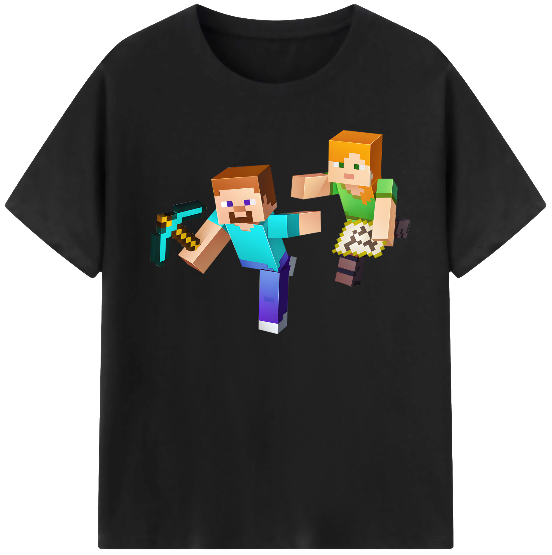 （画像用） マインクラフト ブロックの世界 Minecraft MC Block world 綿100％半袖Tシャツ（フロントプリント）