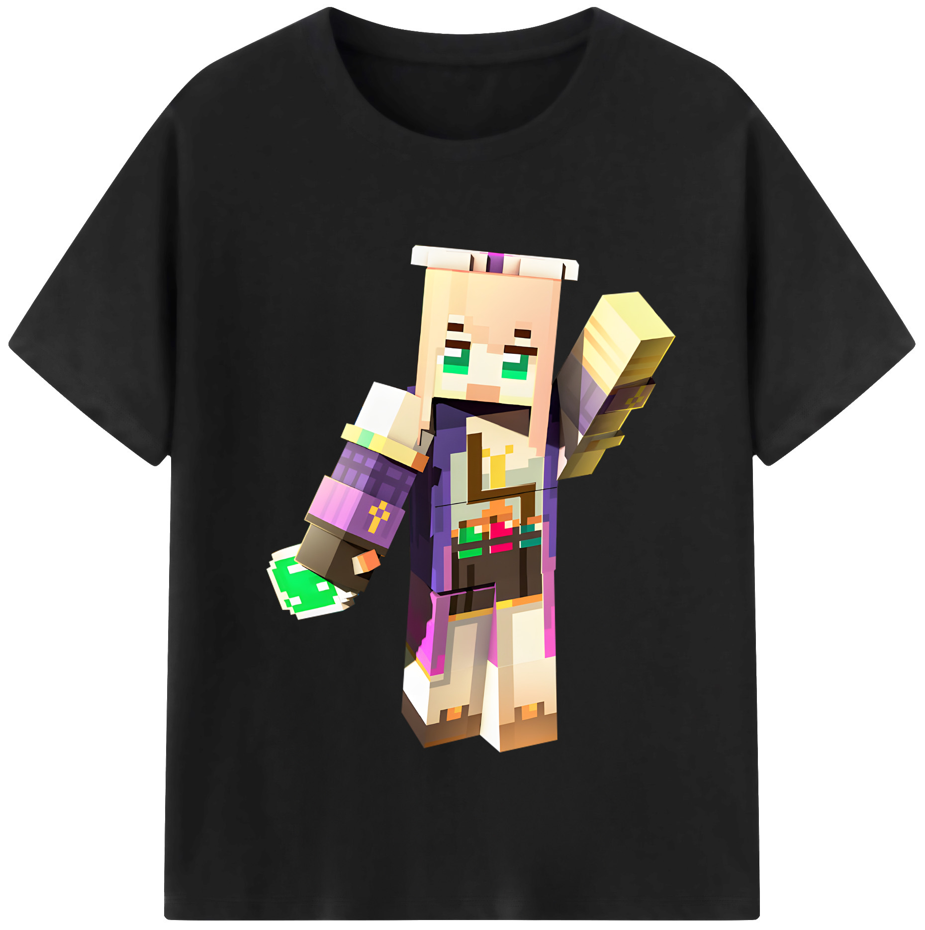 （画像用） マインクラフト ブロックの世界 Minecraft MC Block world 綿100％半袖Tシャツ（フロントプリント）