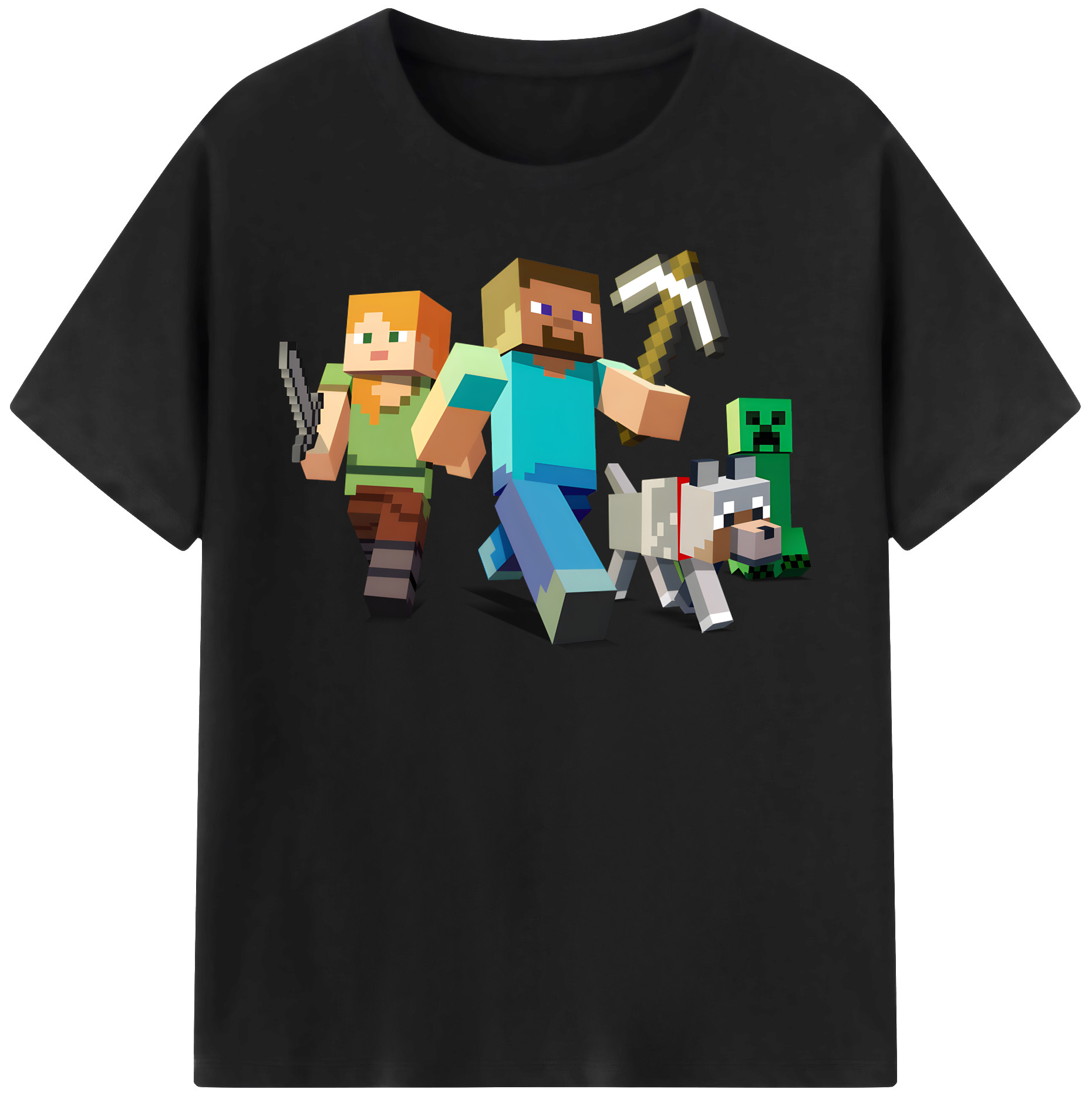 （画像用） マインクラフト ブロックの世界 Minecraft MC Block world 綿100％半袖Tシャツ（フロントプリント）