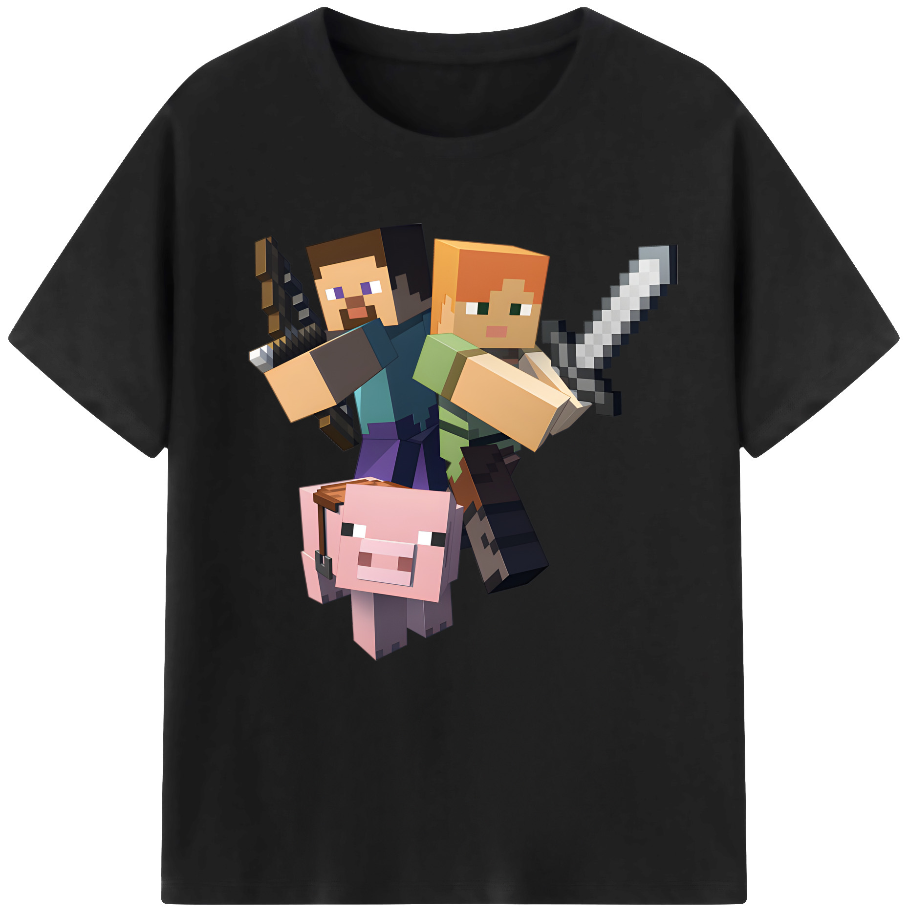 （画像用） マインクラフト ブロックの世界 Minecraft MC Block world 綿100％半袖Tシャツ（フロントプリント）