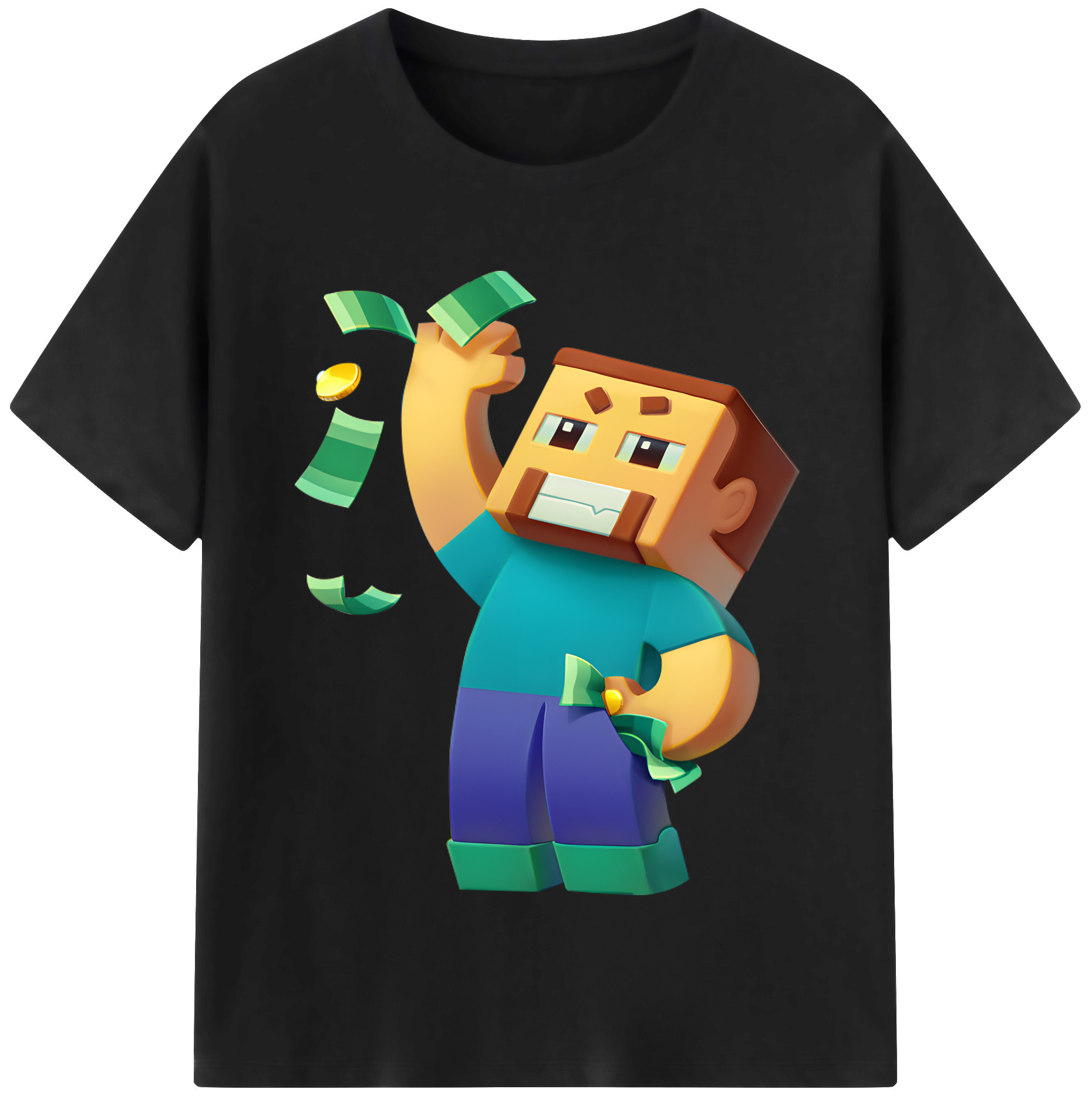 （画像用） マインクラフト ブロックの世界 Minecraft MC Block world 綿100％半袖Tシャツ（フロントプリント）