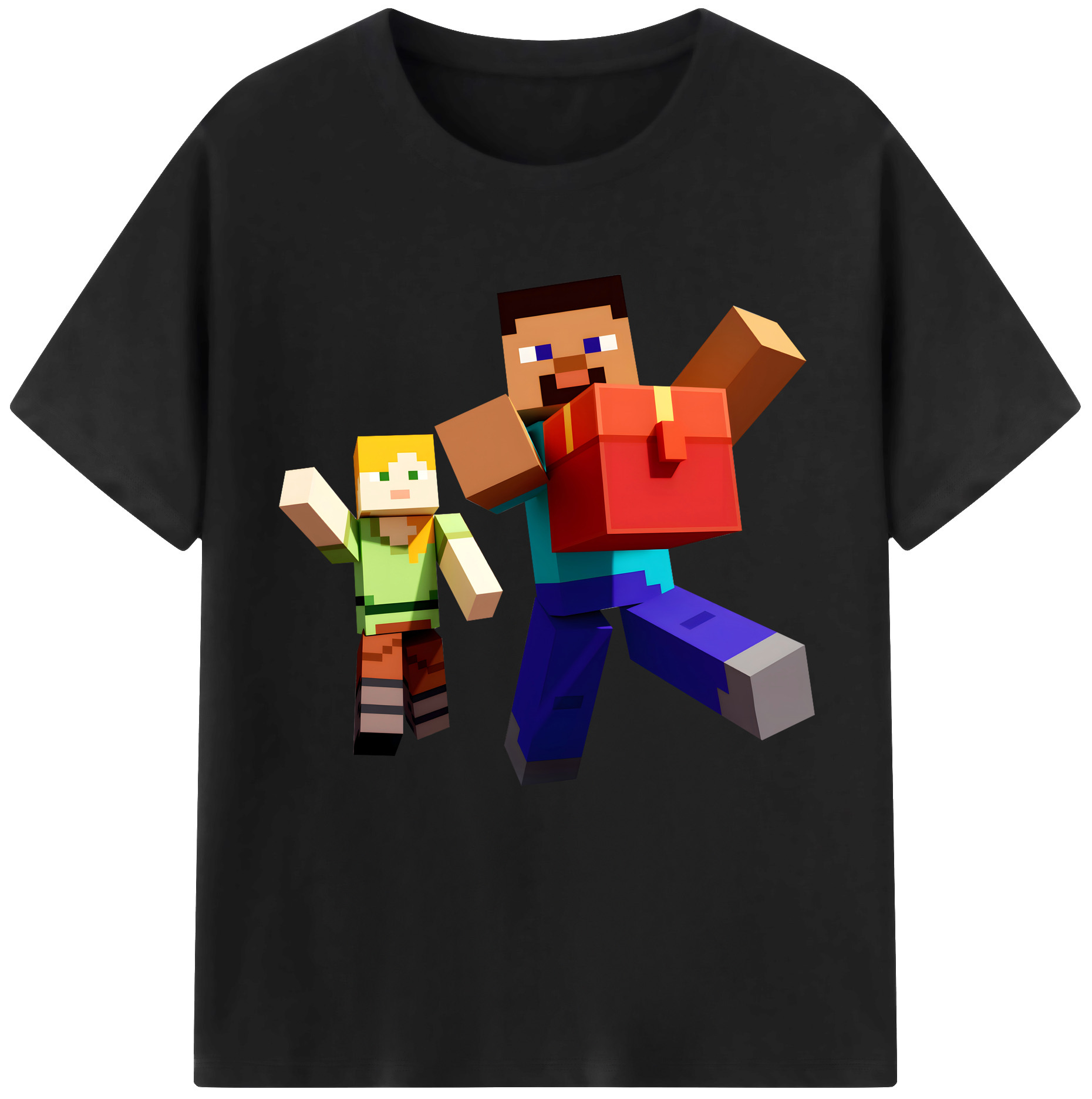 （画像用） マインクラフト ブロックの世界 Minecraft MC Block world 綿100％半袖Tシャツ（フロントプリント）
