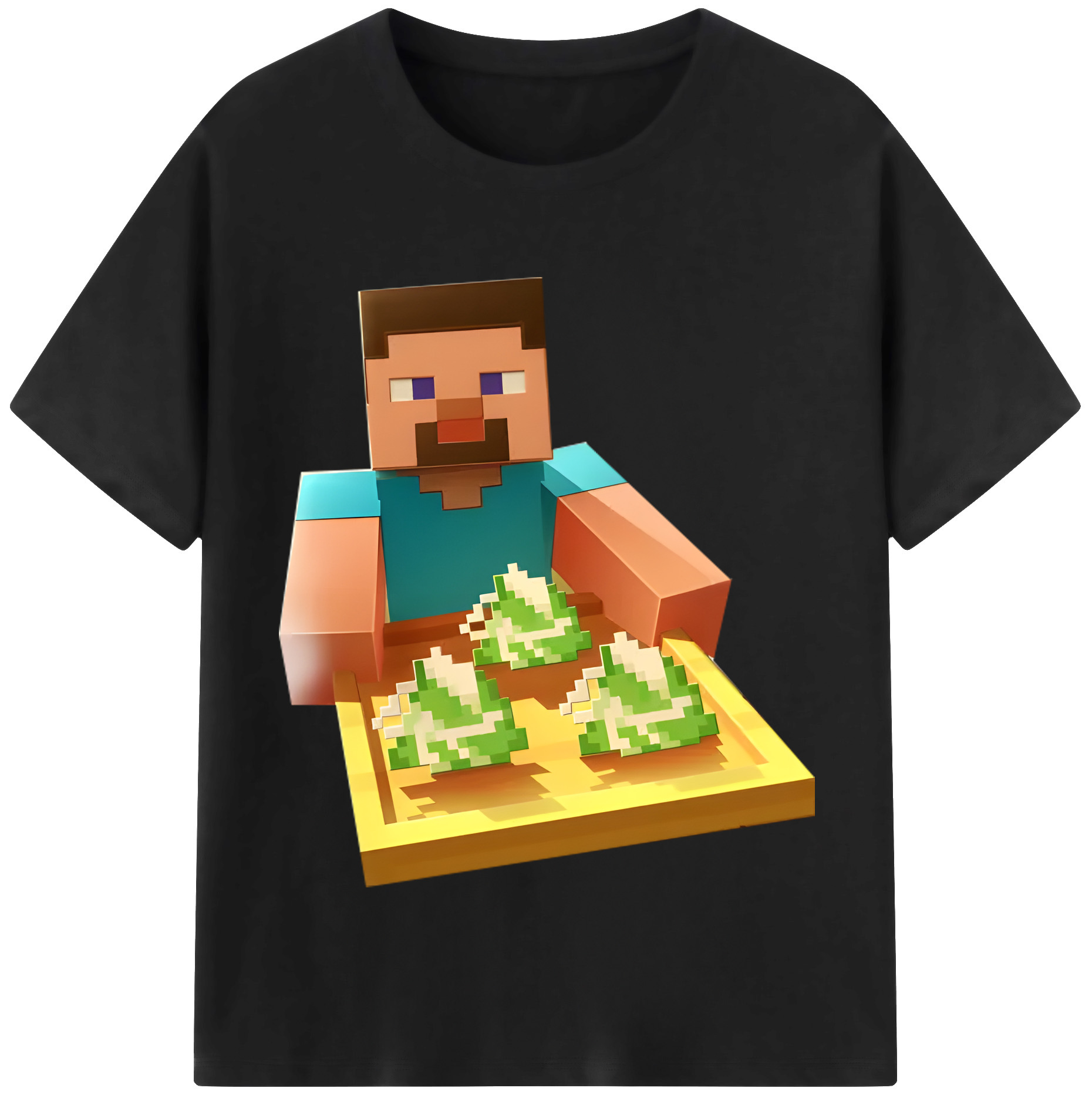 （画像用） マインクラフト ブロックの世界 Minecraft MC Block world 綿100％半袖Tシャツ（フロントプリント）