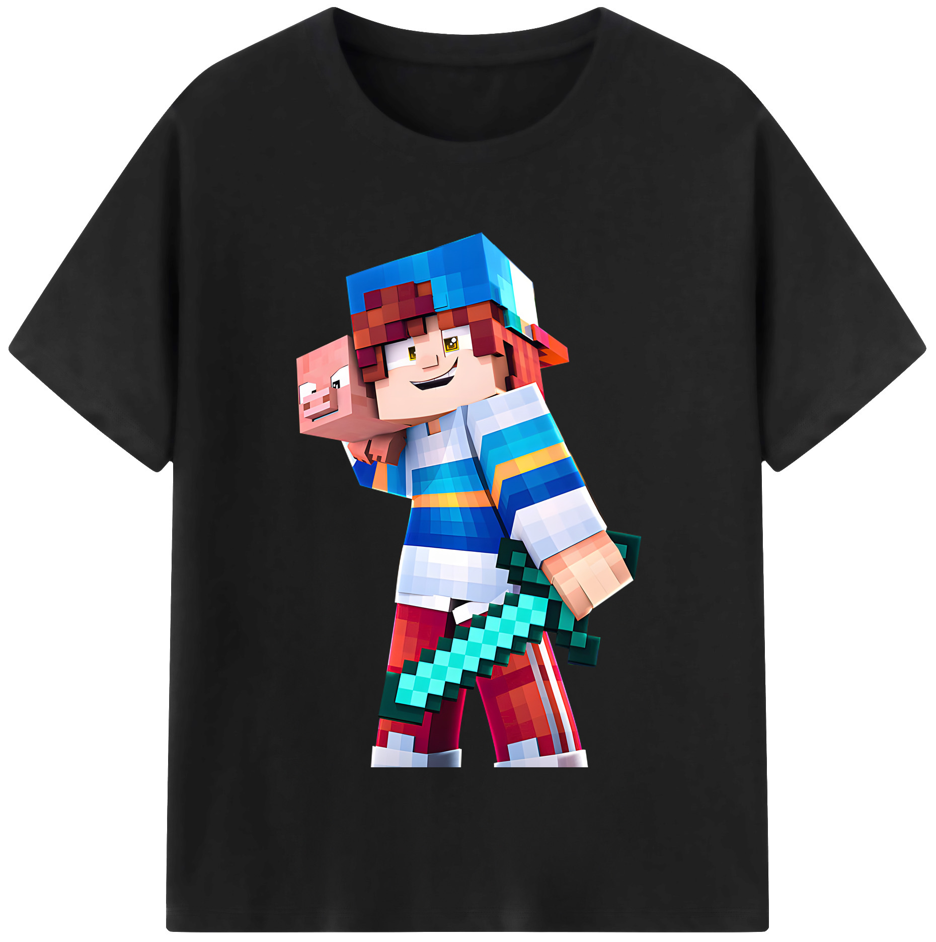 （画像用） マインクラフト ブロックの世界 Minecraft MC Block world 綿100％半袖Tシャツ（フロントプリント）