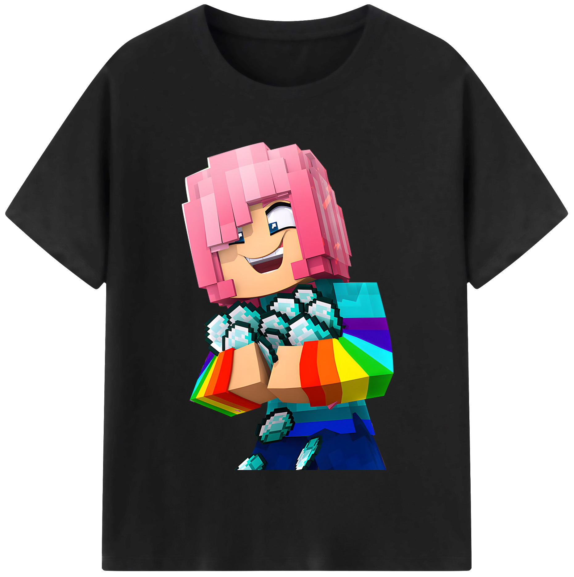 （画像用） マインクラフト ブロックの世界 Minecraft MC Block world 綿100％半袖Tシャツ（フロントプリント）