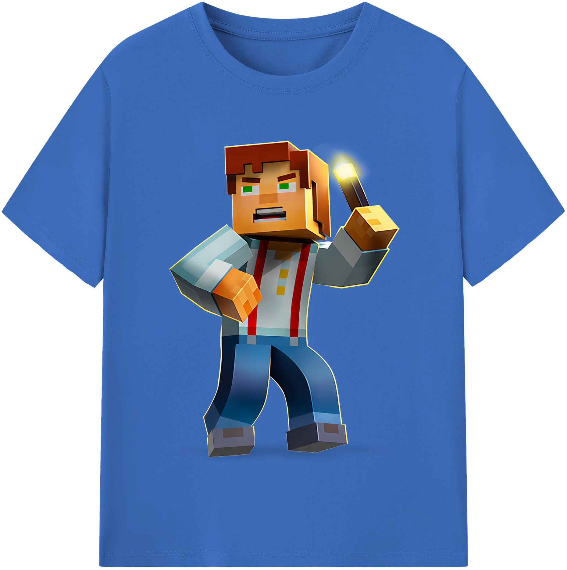 （画像用） マインクラフト ブロックの世界 Minecraft MC Block world 綿100％半袖Tシャツ（フロントプリント）