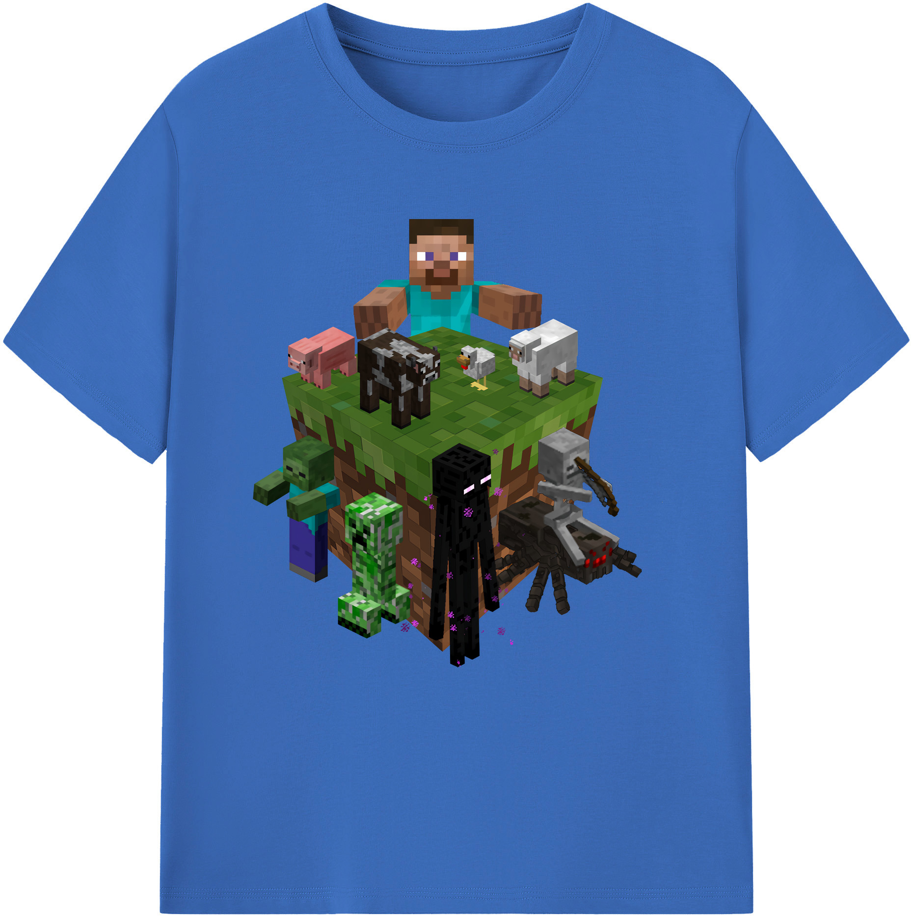 （画像用） マインクラフト ブロックの世界 Minecraft MC Block world 綿100％半袖Tシャツ（フロントプリント）