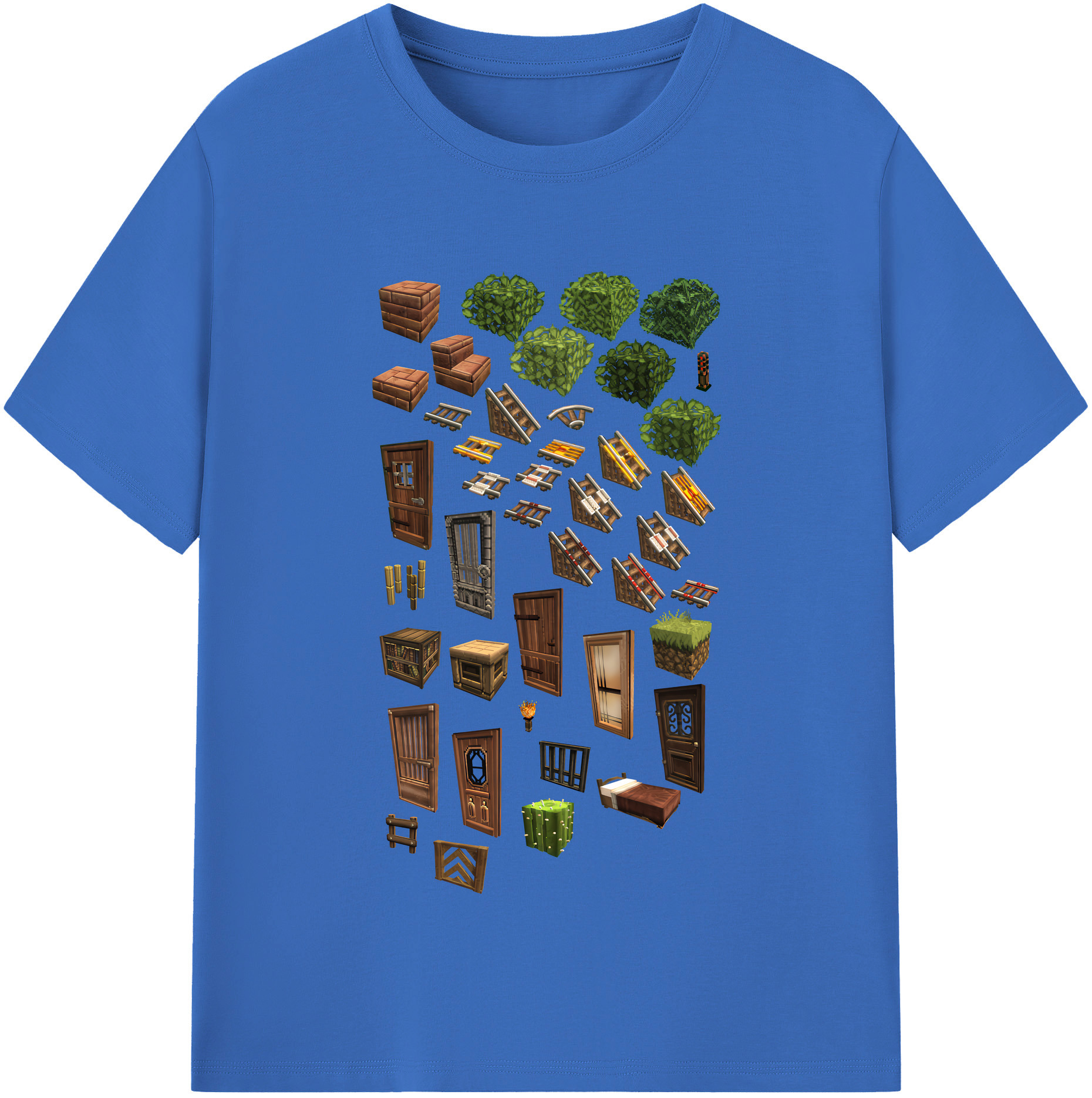 （画像用） マインクラフト ブロックの世界 Minecraft MC Block world 綿100％半袖Tシャツ（フロントプリント）
