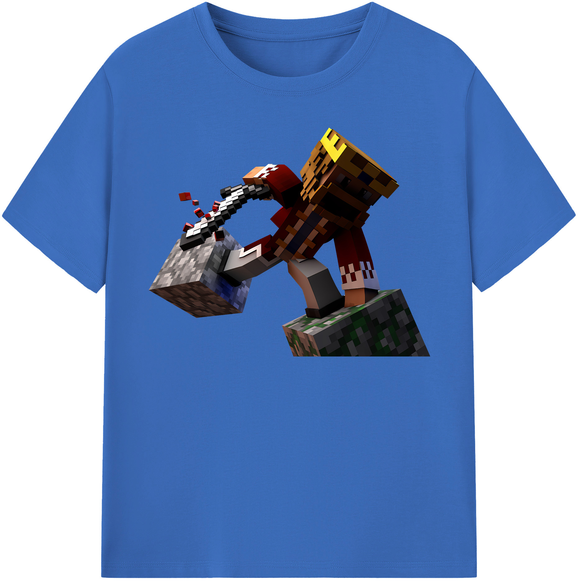 （画像用） マインクラフト ブロックの世界 Minecraft MC Block world 綿100％半袖Tシャツ（フロントプリント）