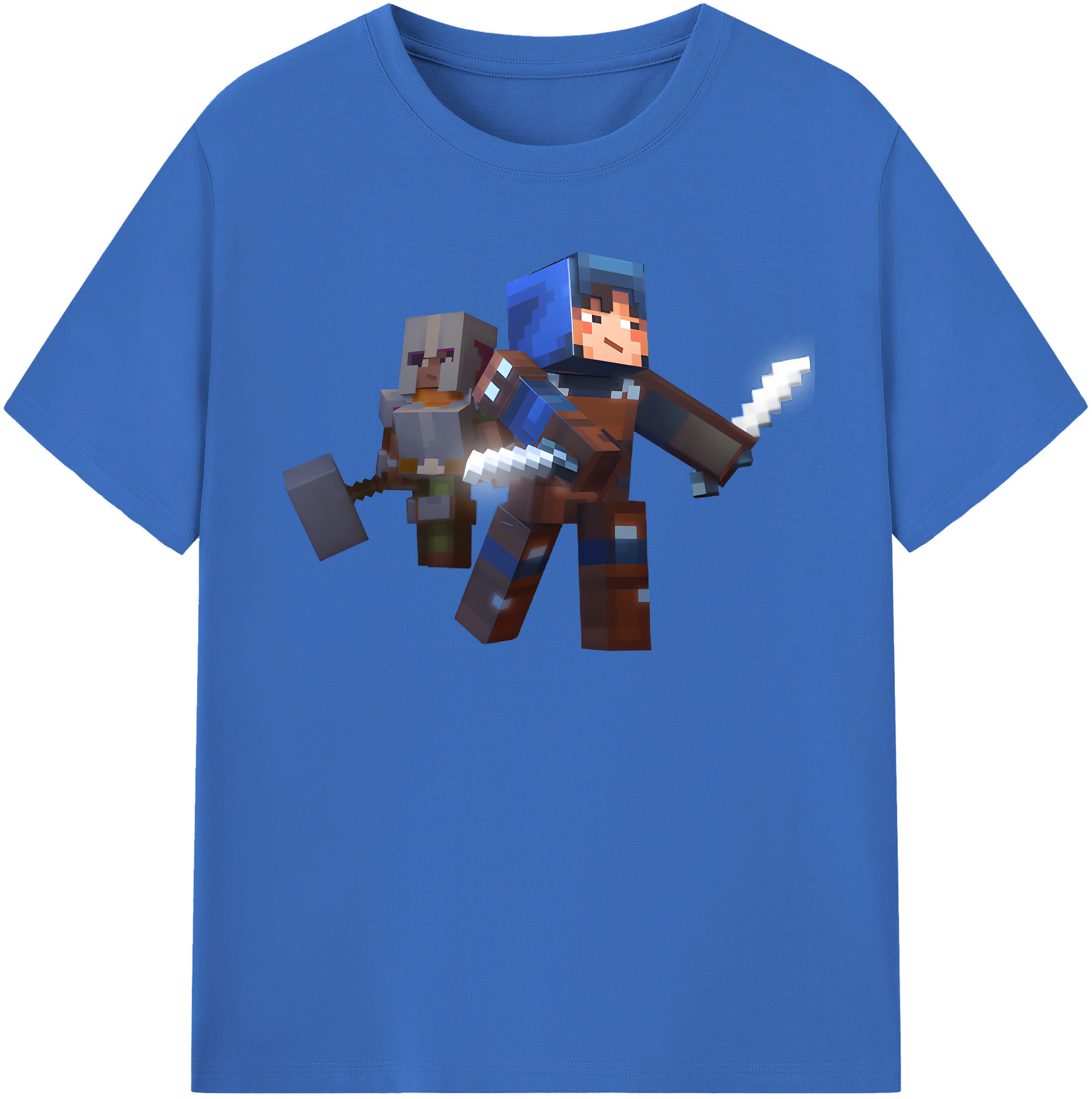 （画像用） マインクラフト ブロックの世界 Minecraft MC Block world 綿100％半袖Tシャツ（フロントプリント）