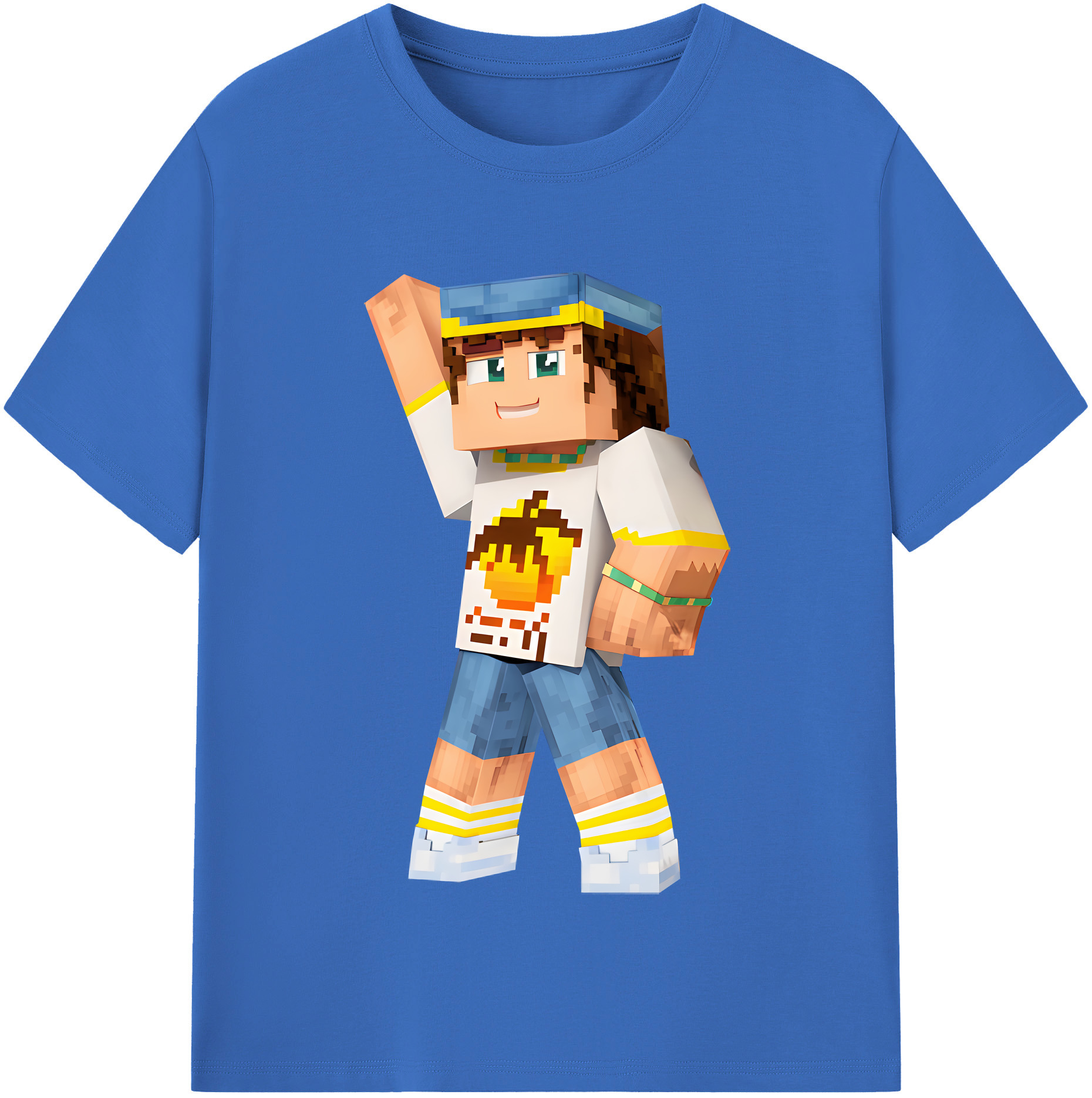 （画像用） マインクラフト ブロックの世界 Minecraft MC Block world 綿100％半袖Tシャツ（フロントプリント）