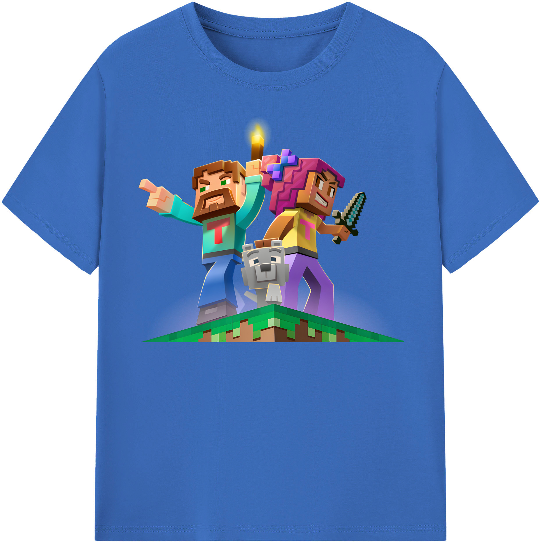（画像用） マインクラフト ブロックの世界 Minecraft MC Block world 綿100％半袖Tシャツ（フロントプリント）