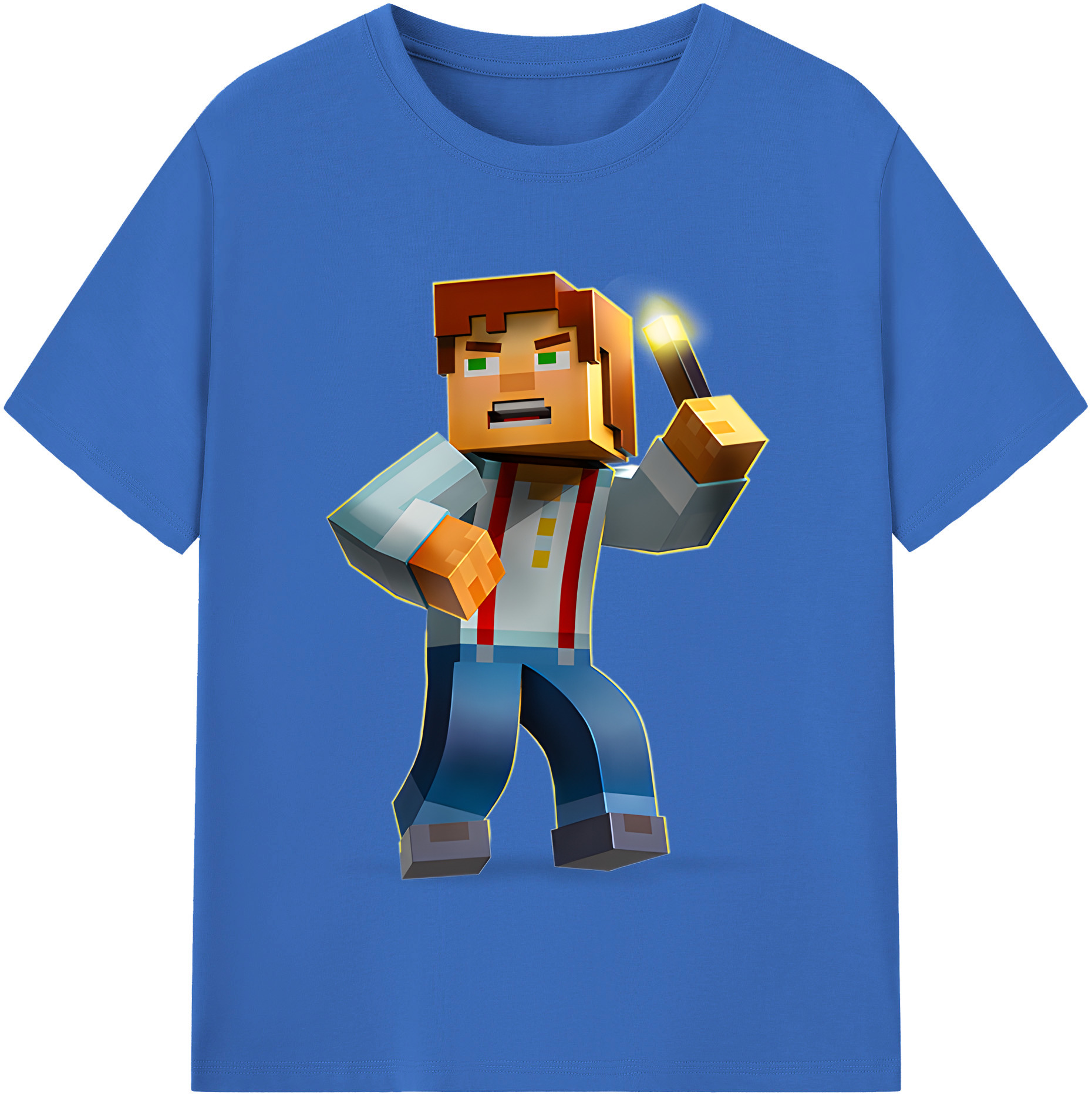（画像用） マインクラフト ブロックの世界 Minecraft MC Block world 綿100％半袖Tシャツ（フロントプリント）