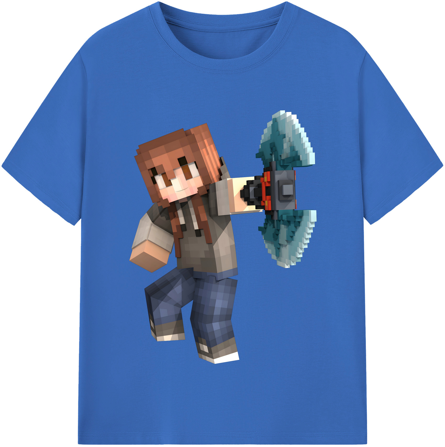 （画像用） マインクラフト ブロックの世界 Minecraft MC Block world 綿100％半袖Tシャツ（フロントプリント）
