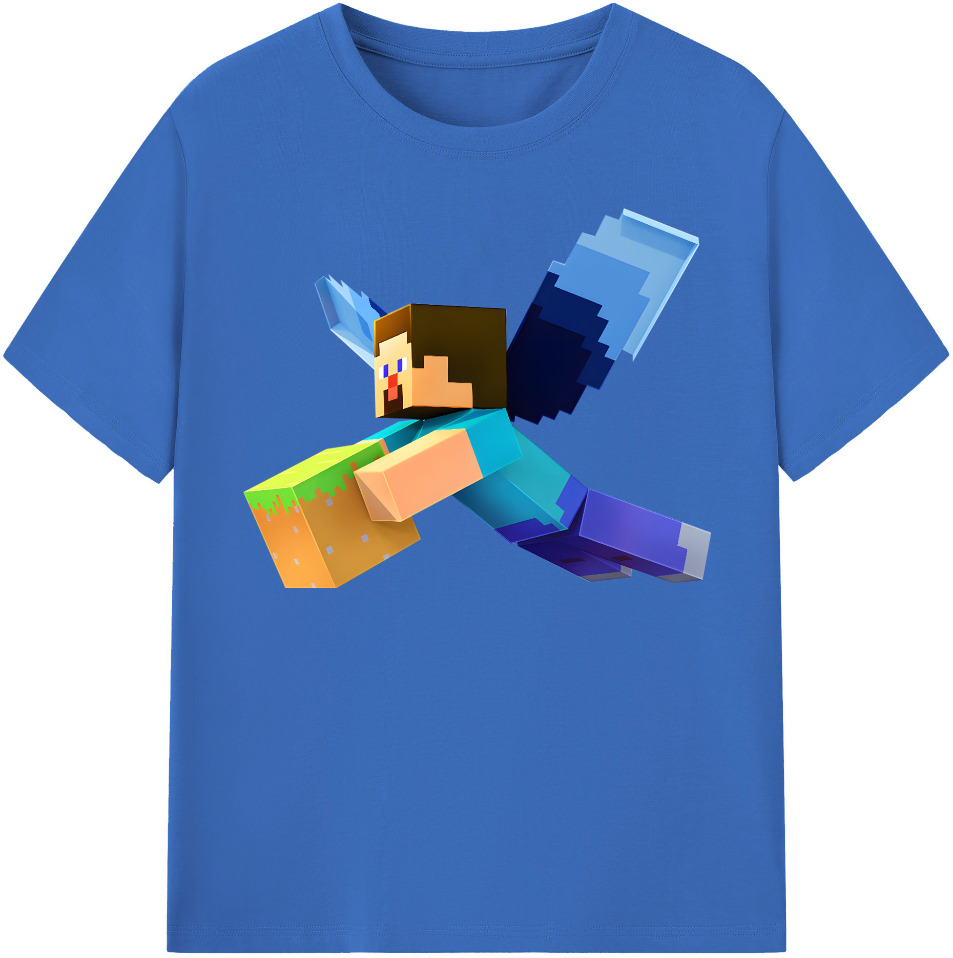 （画像用） マインクラフト ブロックの世界 Minecraft MC Block world 綿100％半袖Tシャツ（フロントプリント）