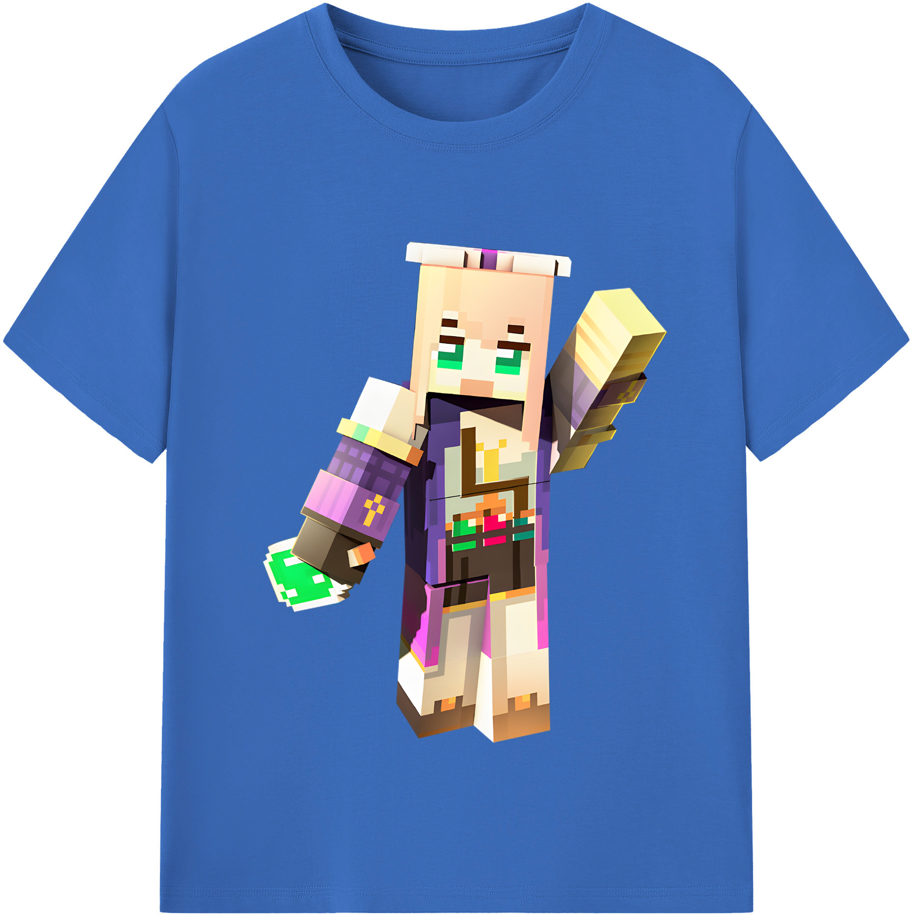 （画像用） マインクラフト ブロックの世界 Minecraft MC Block world 綿100％半袖Tシャツ（フロントプリント）