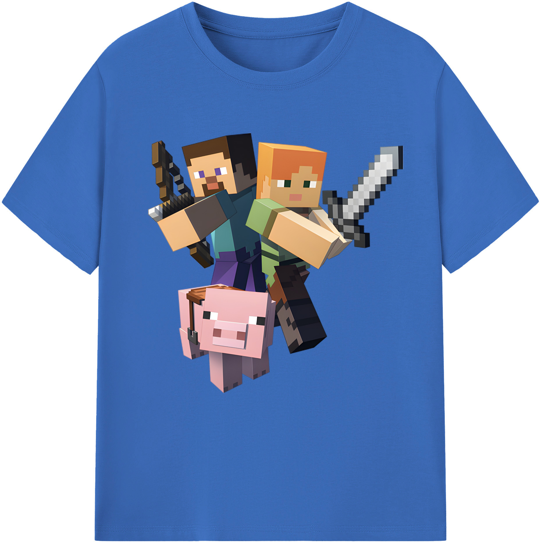 （画像用） マインクラフト ブロックの世界 Minecraft MC Block world 綿100％半袖Tシャツ（フロントプリント）