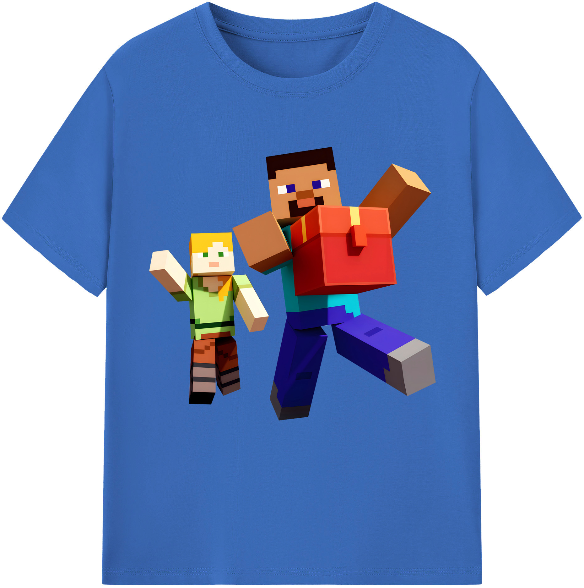 （画像用） マインクラフト ブロックの世界 Minecraft MC Block world 綿100％半袖Tシャツ（フロントプリント）