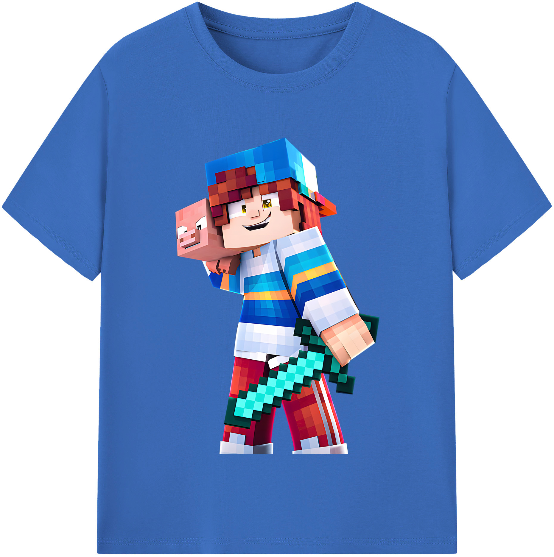 （画像用） マインクラフト ブロックの世界 Minecraft MC Block world 綿100％半袖Tシャツ（フロントプリント）