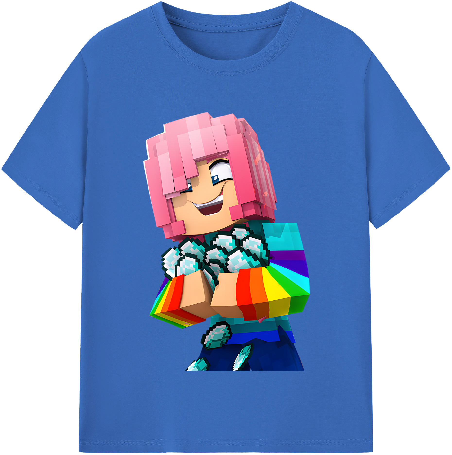 （画像用） マインクラフト ブロックの世界 Minecraft MC Block world 綿100％半袖Tシャツ（フロントプリント）