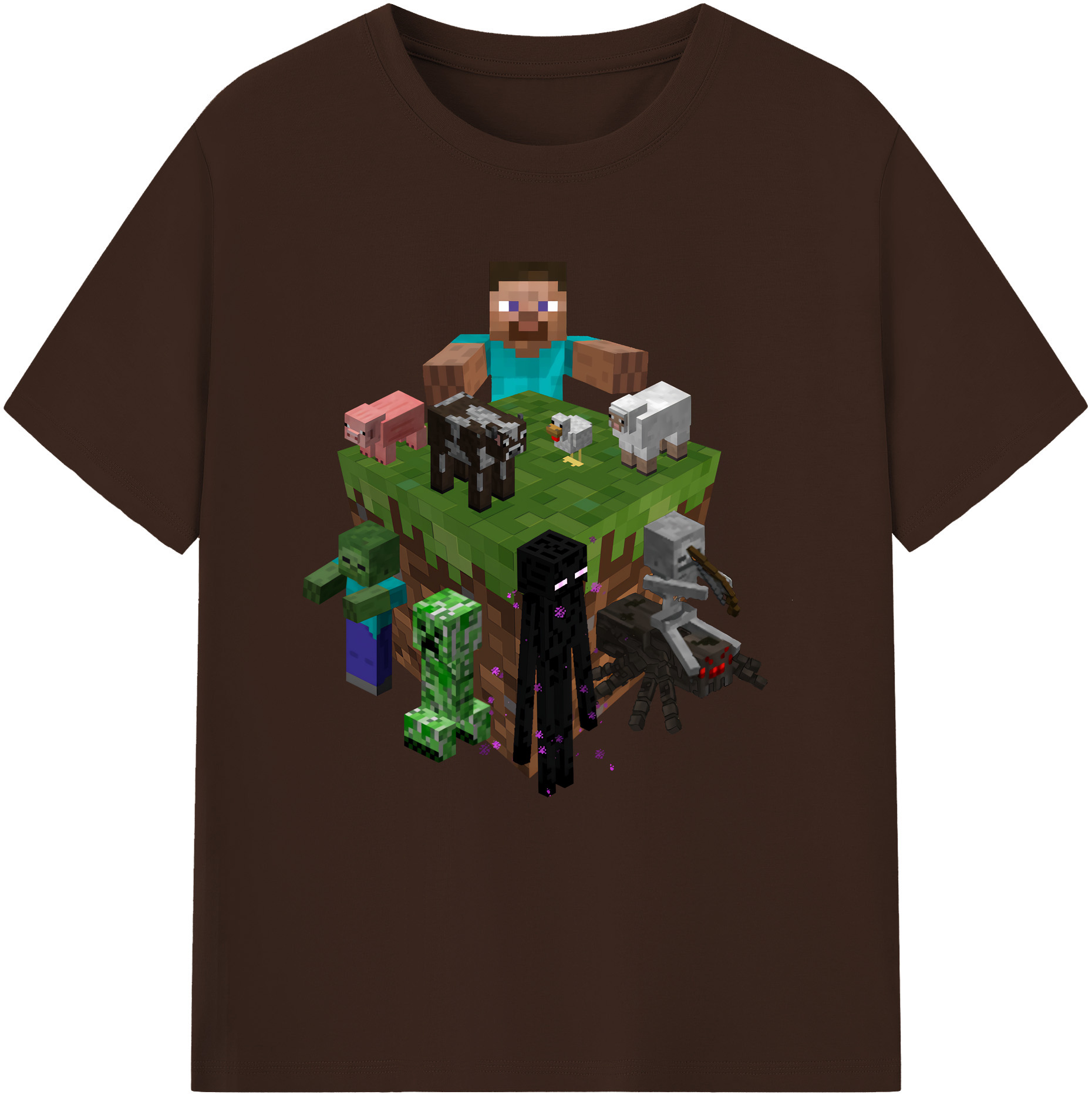 （画像用） マインクラフト ブロックの世界 Minecraft MC Block world 綿100％半袖Tシャツ（フロントプリント）