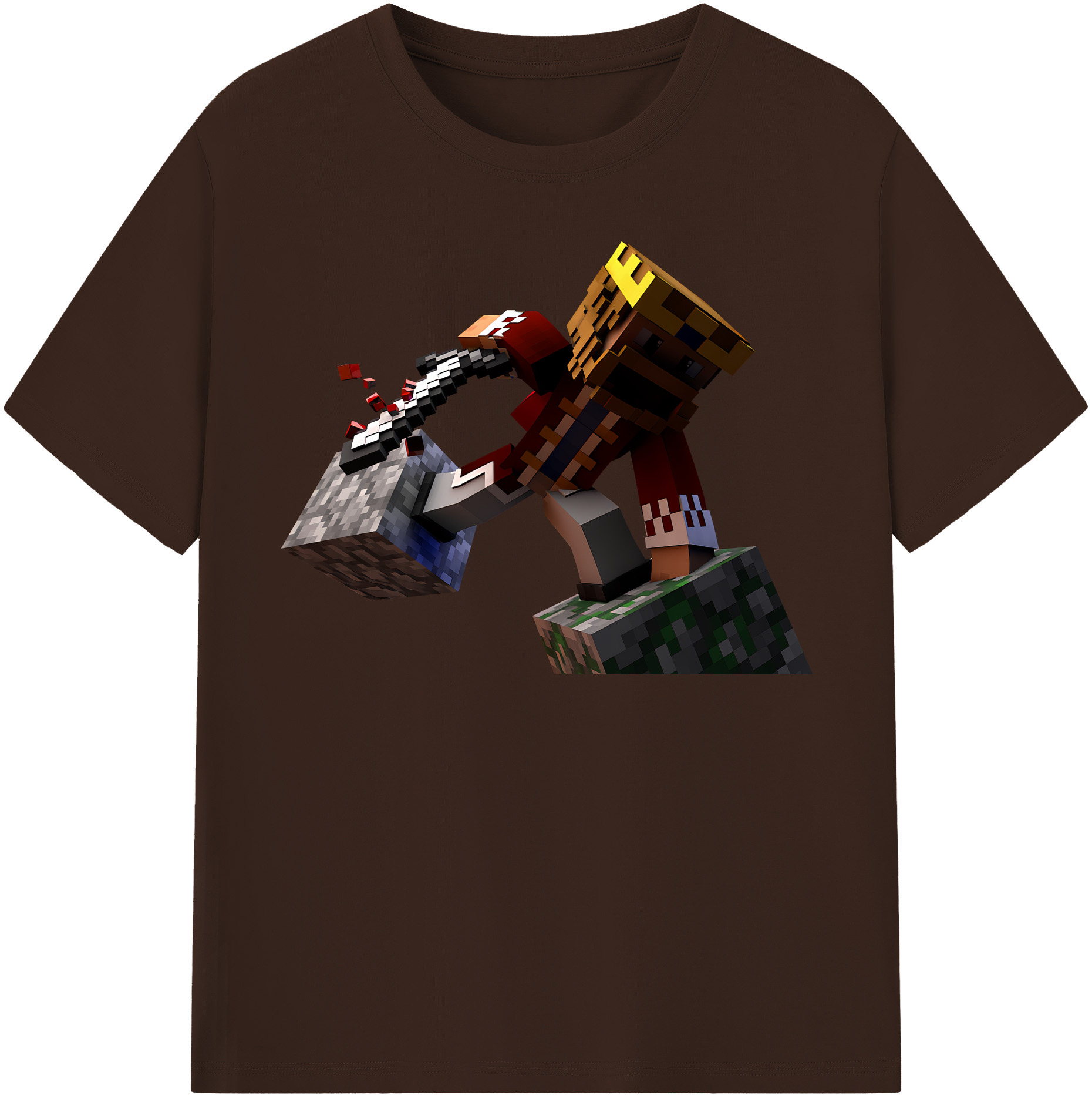 （画像用） マインクラフト ブロックの世界 Minecraft MC Block world 綿100％半袖Tシャツ（フロントプリント）
