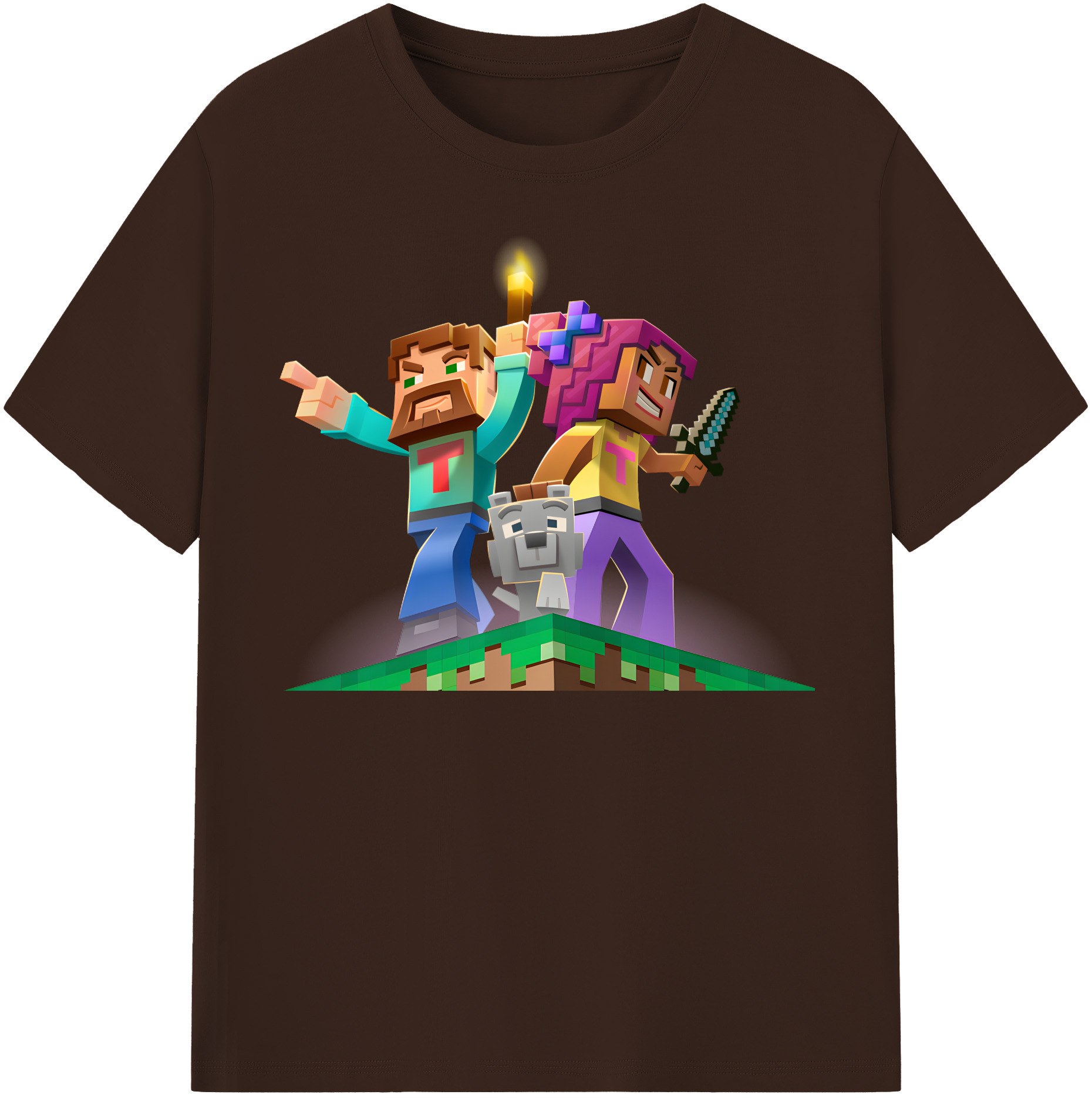 （画像用） マインクラフト ブロックの世界 Minecraft MC Block world 綿100％半袖Tシャツ（フロントプリント）