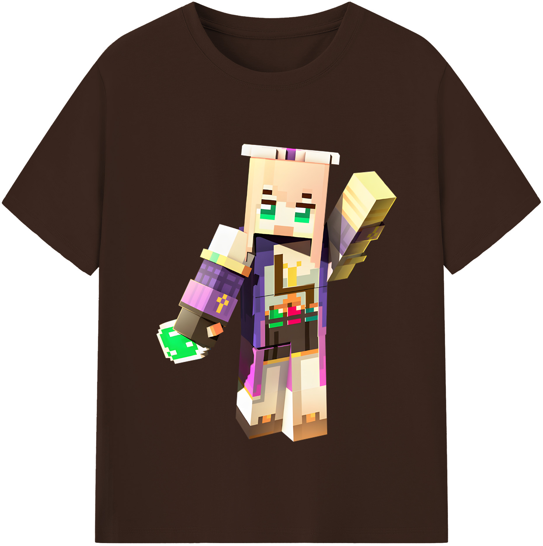 （画像用） マインクラフト ブロックの世界 Minecraft MC Block world 綿100％半袖Tシャツ（フロントプリント）