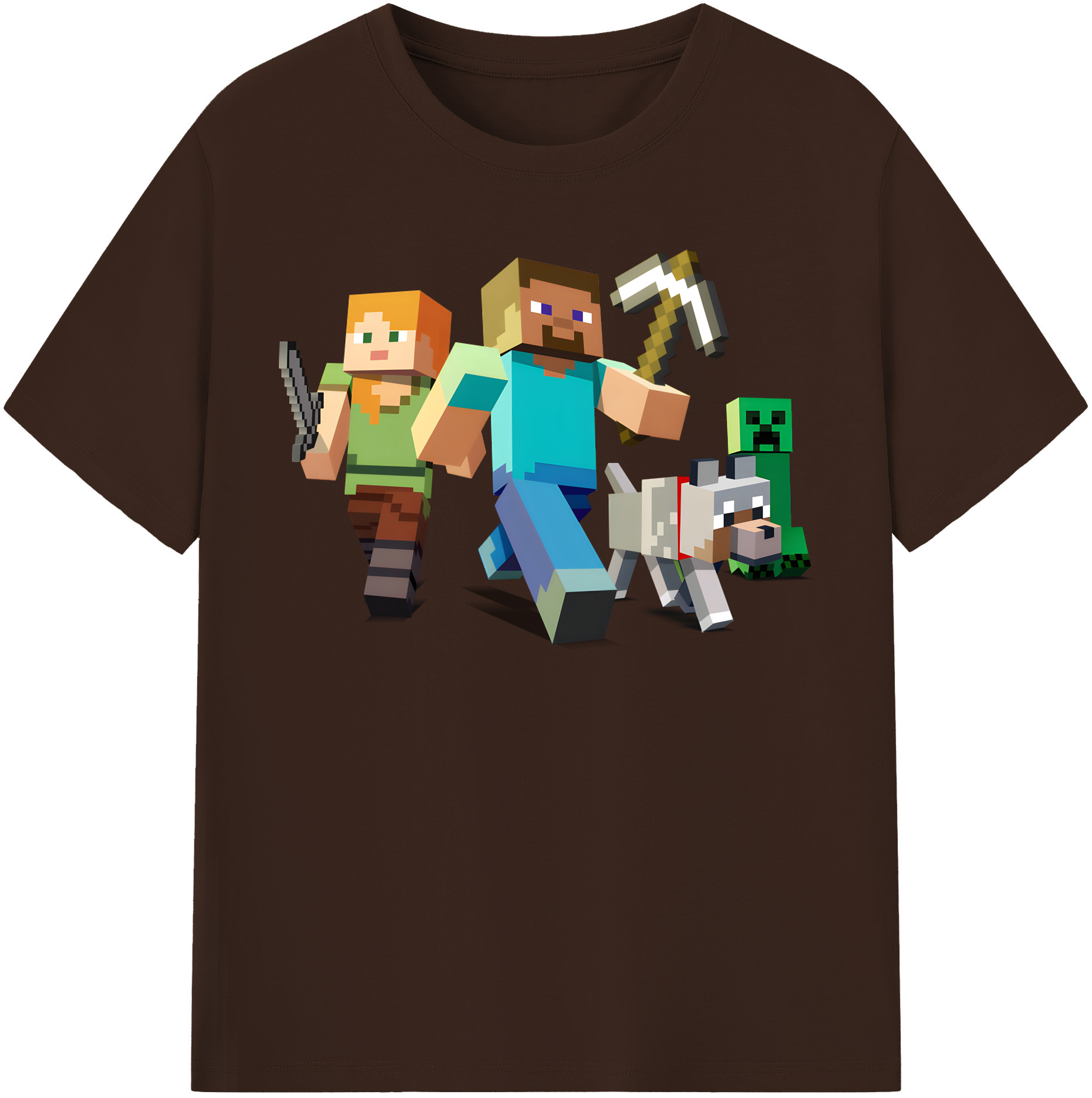 （画像用） マインクラフト ブロックの世界 Minecraft MC Block world 綿100％半袖Tシャツ（フロントプリント）