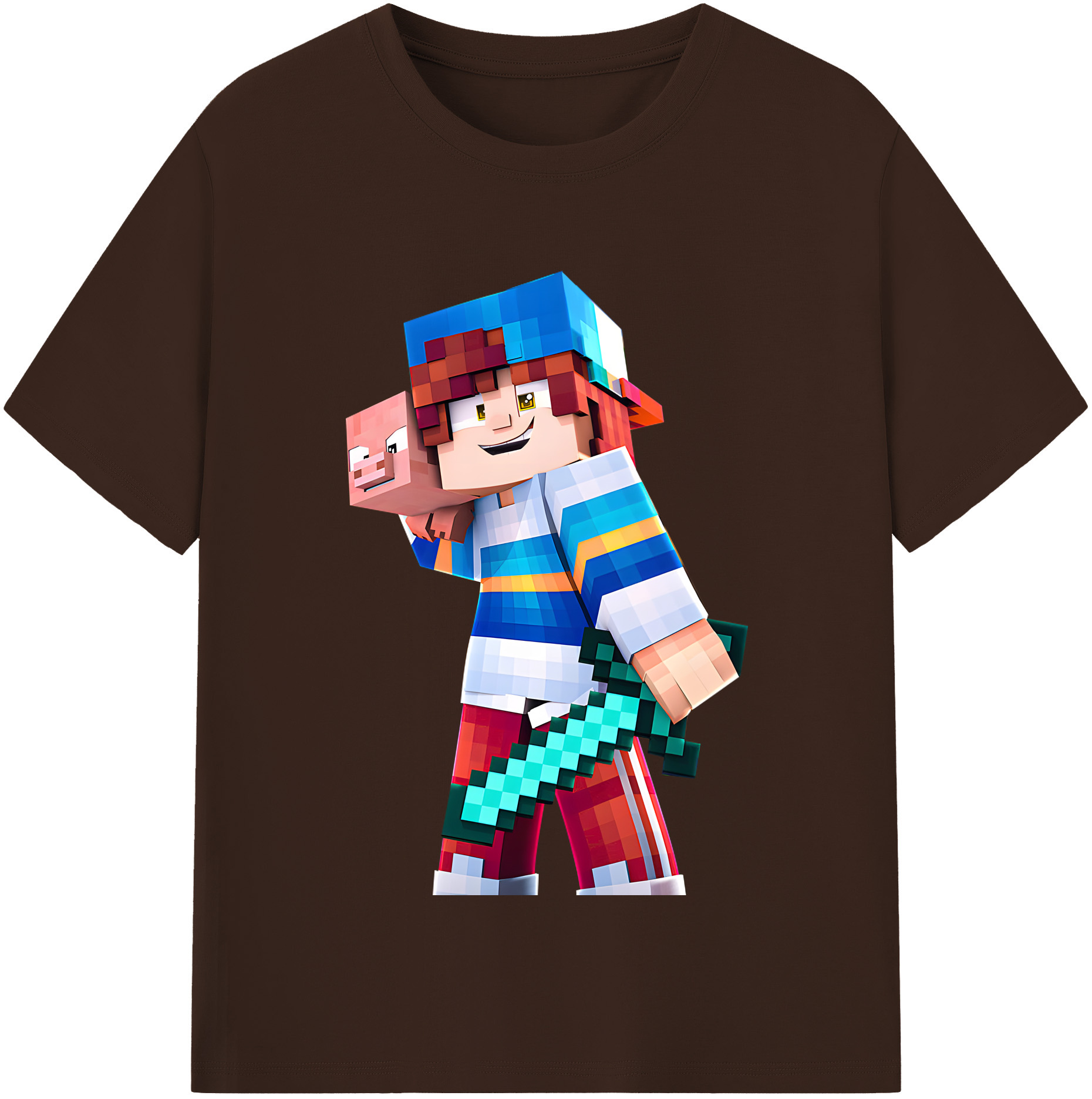 （画像用） マインクラフト ブロックの世界 Minecraft MC Block world 綿100％半袖Tシャツ（フロントプリント）