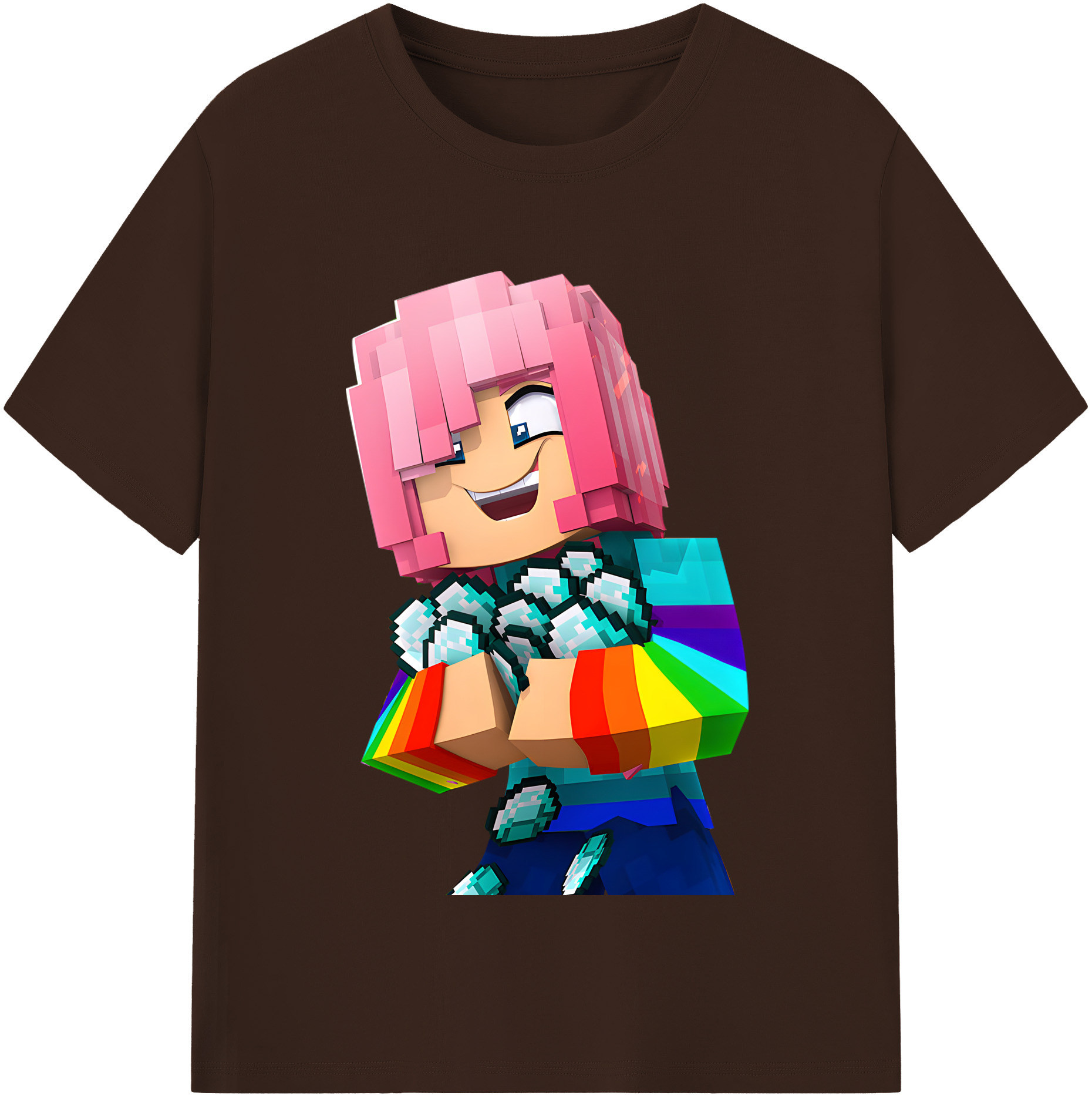（画像用） マインクラフト ブロックの世界 Minecraft MC Block world 綿100％半袖Tシャツ（フロントプリント）