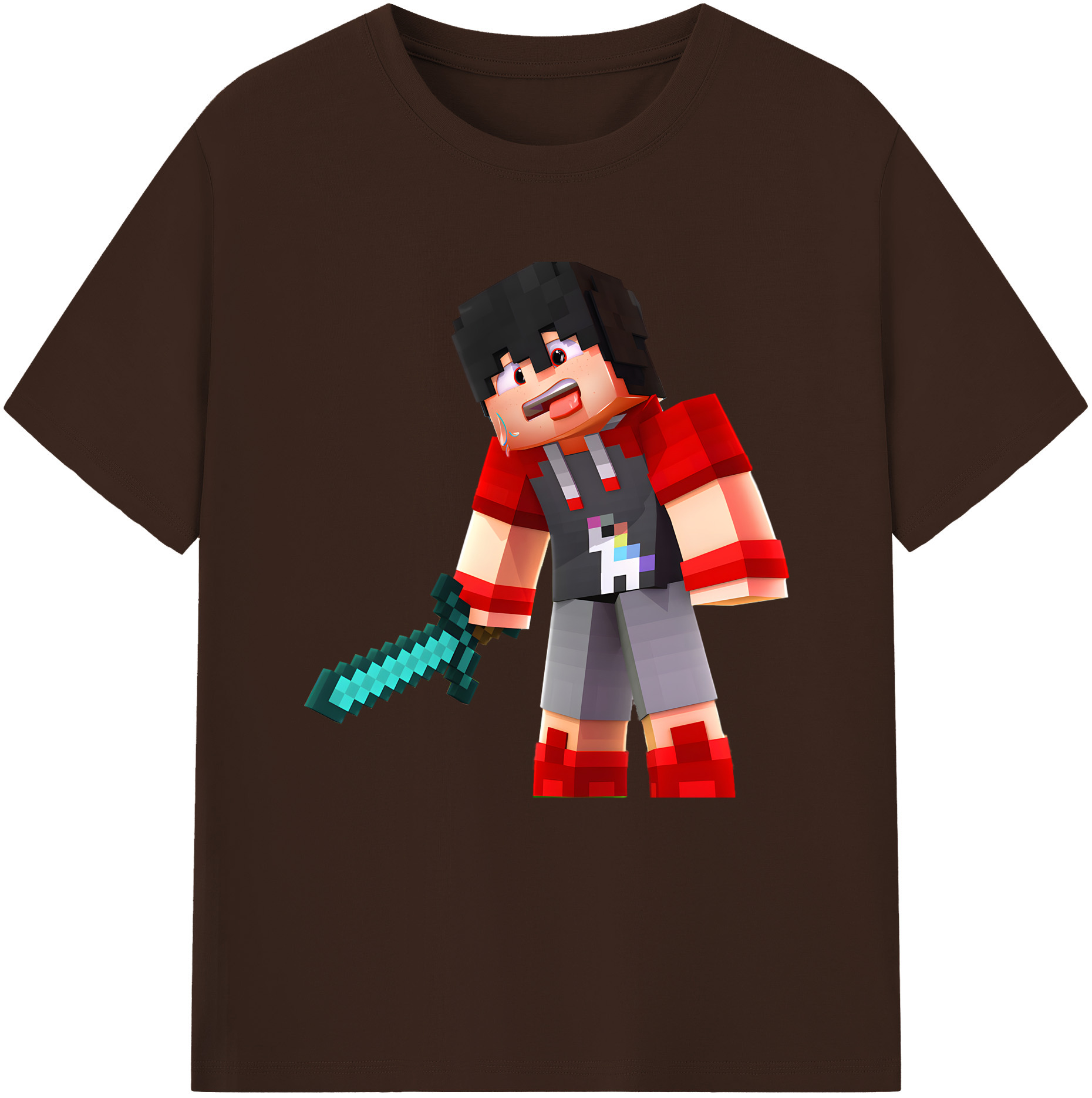 （画像用） マインクラフト ブロックの世界 Minecraft MC Block world 綿100％半袖Tシャツ（フロントプリント）