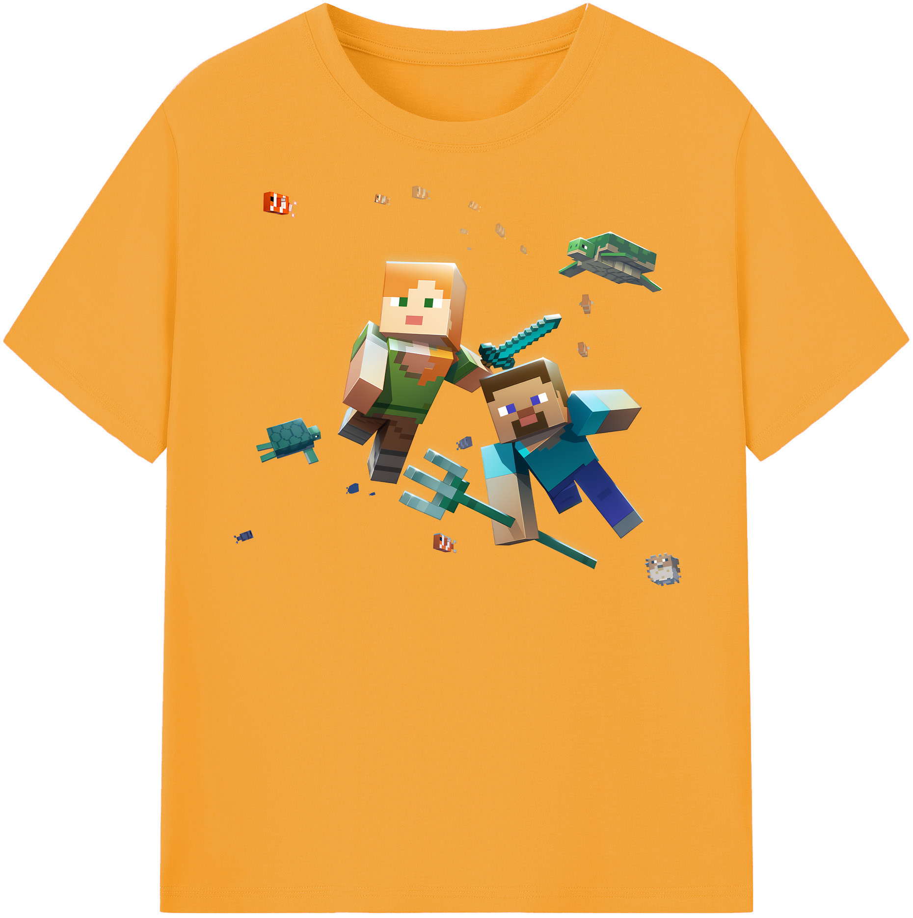 （画像用） マインクラフト ブロックの世界 Minecraft MC Block world 綿100％半袖Tシャツ（フロントプリント）