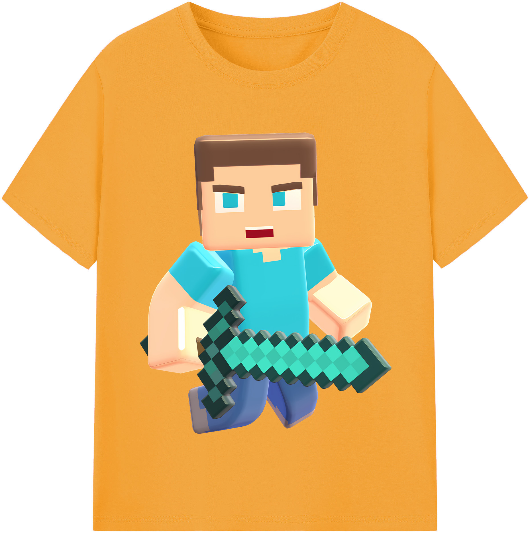（画像用） マインクラフト ブロックの世界 Minecraft MC Block world 綿100％半袖Tシャツ（フロントプリント）