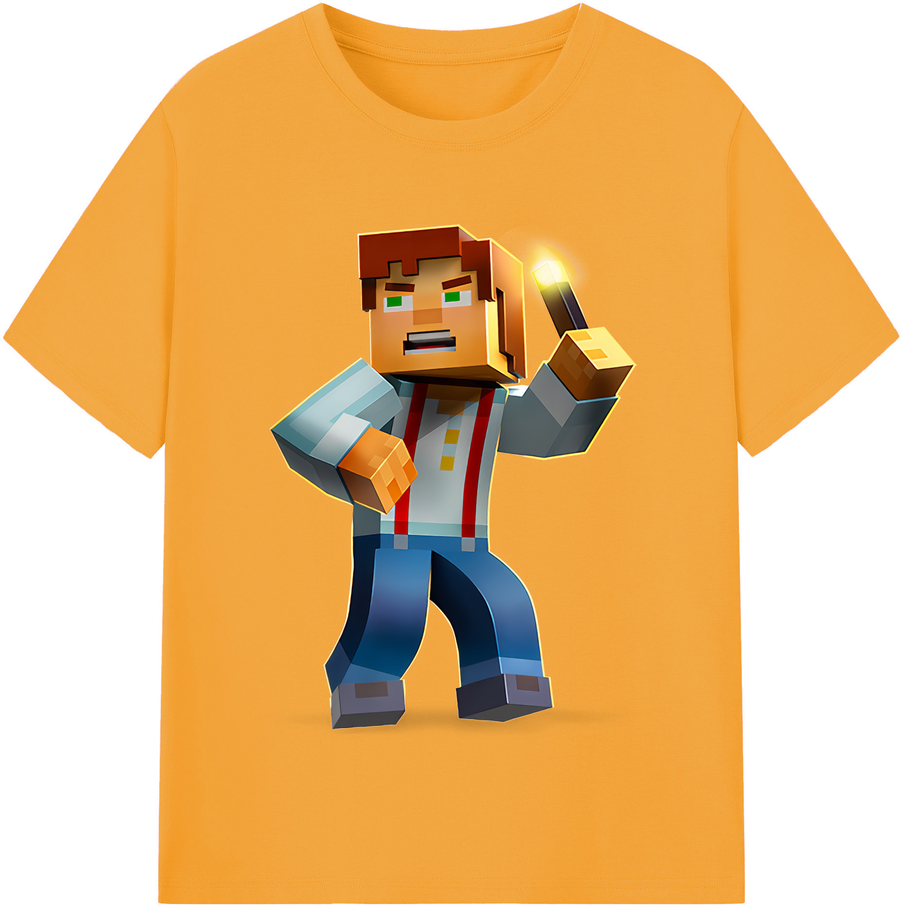 （画像用） マインクラフト ブロックの世界 Minecraft MC Block world 綿100％半袖Tシャツ（フロントプリント）