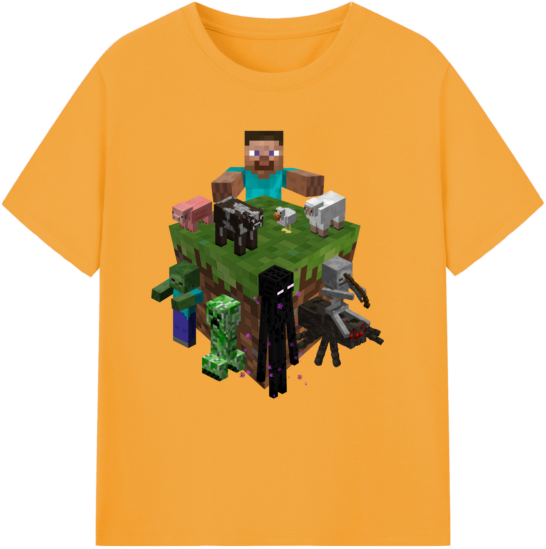 （画像用） マインクラフト ブロックの世界 Minecraft MC Block world 綿100％半袖Tシャツ（フロントプリント）
