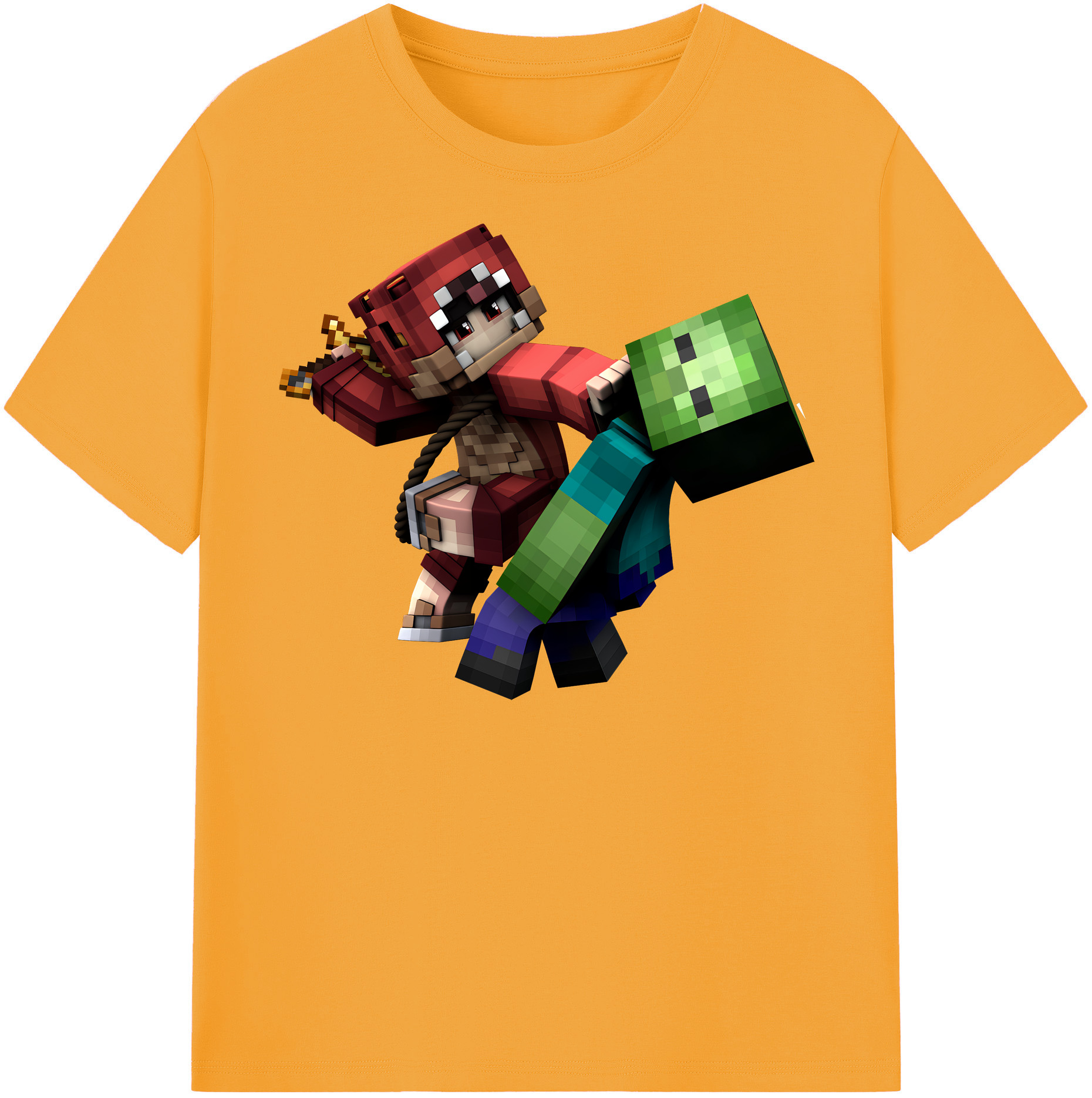 （画像用） マインクラフト ブロックの世界 Minecraft MC Block world 綿100％半袖Tシャツ（フロントプリント）