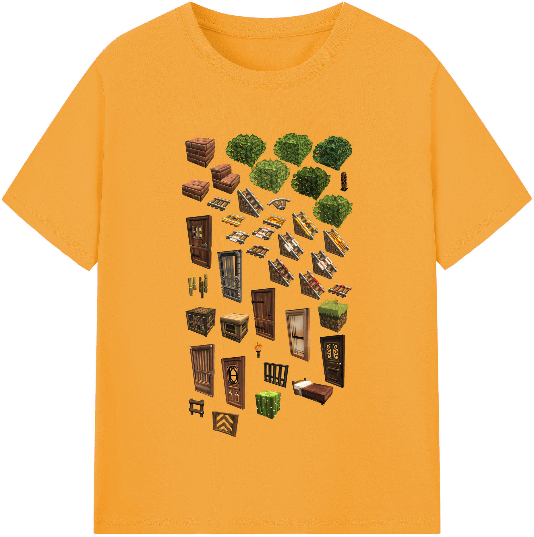 （画像用） マインクラフト ブロックの世界 Minecraft MC Block world 綿100％半袖Tシャツ（フロントプリント）