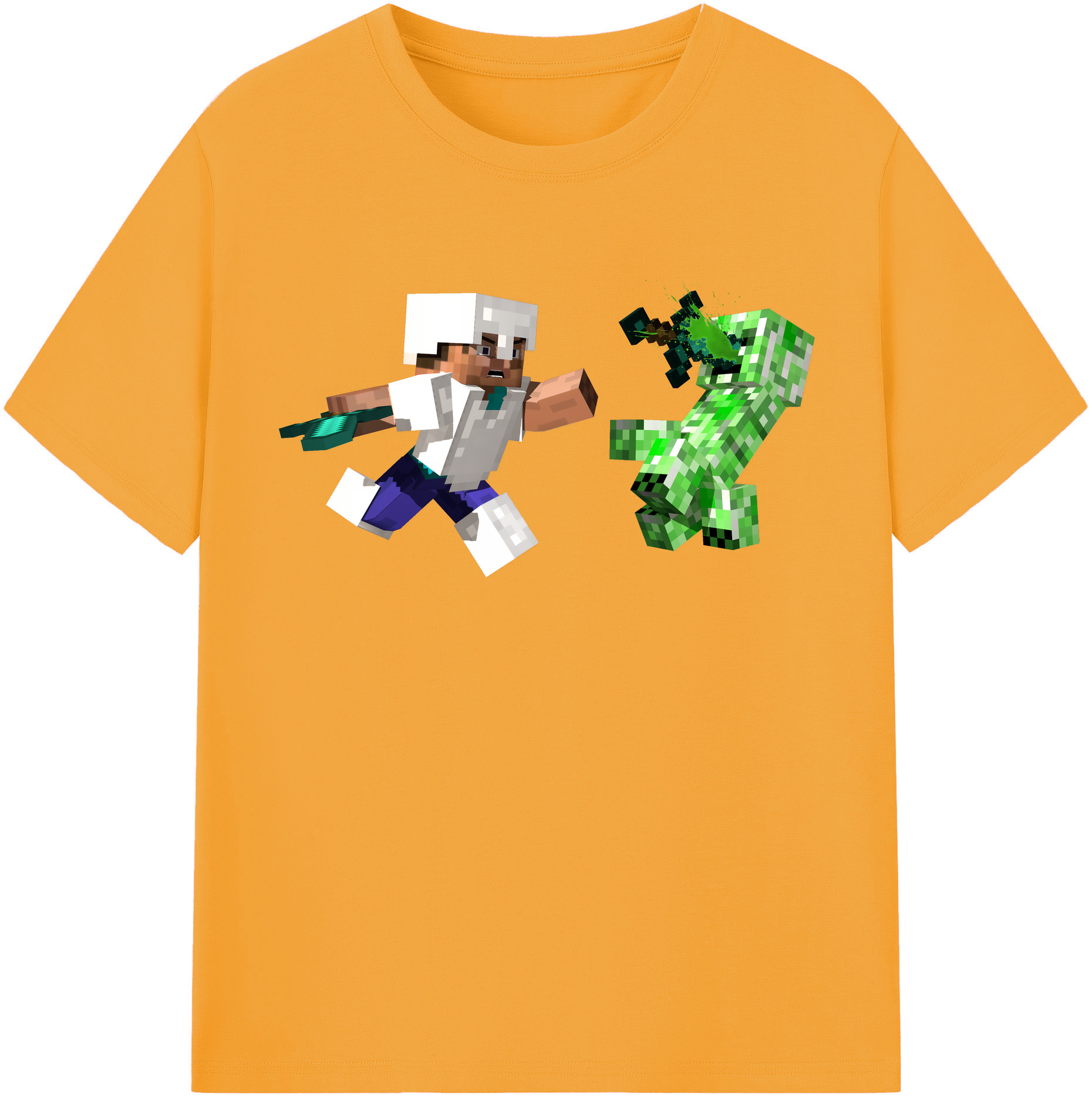（画像用） マインクラフト ブロックの世界 Minecraft MC Block world 綿100％半袖Tシャツ（フロントプリント）