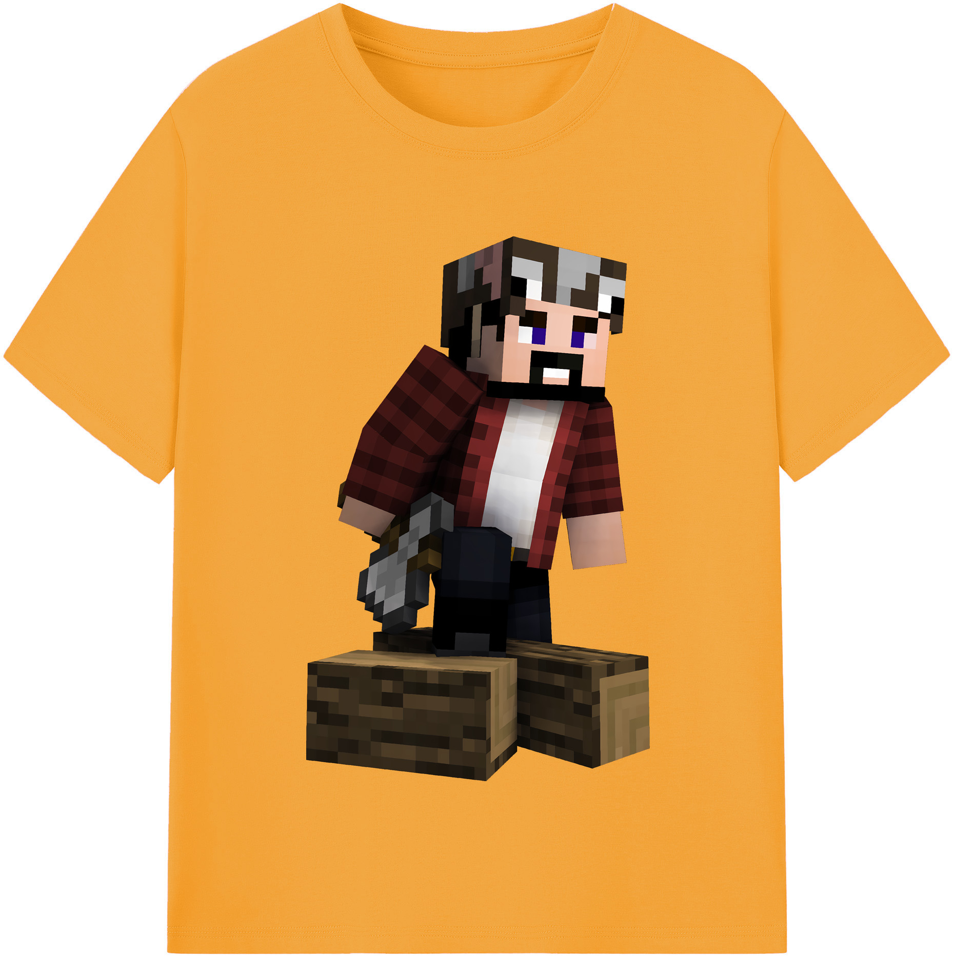 （画像用） マインクラフト ブロックの世界 Minecraft MC Block world 綿100％半袖Tシャツ（フロントプリント）
