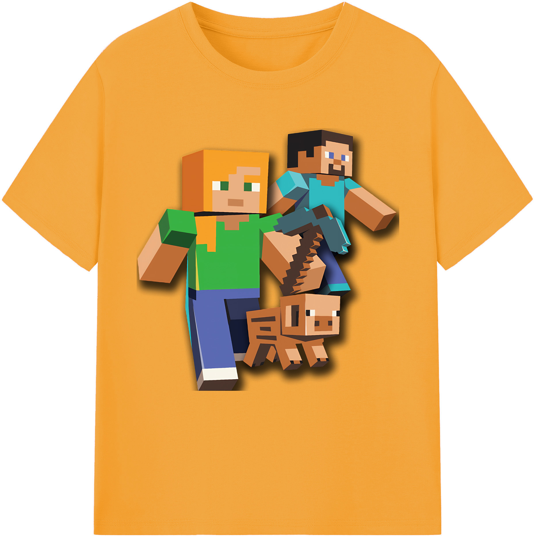（画像用） マインクラフト ブロックの世界 Minecraft MC Block world 綿100％半袖Tシャツ（フロントプリント）