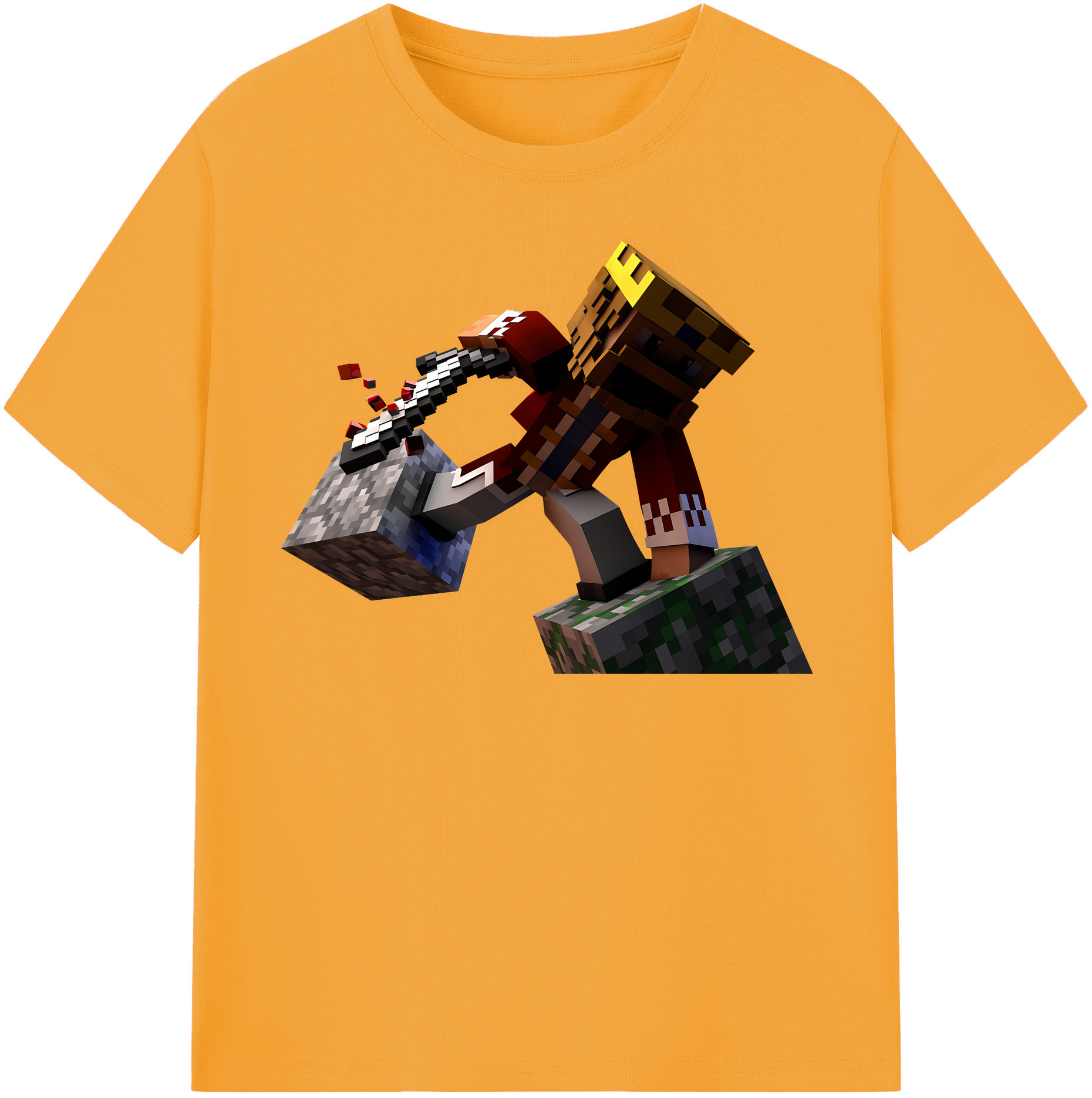 （画像用） マインクラフト ブロックの世界 Minecraft MC Block world 綿100％半袖Tシャツ（フロントプリント）