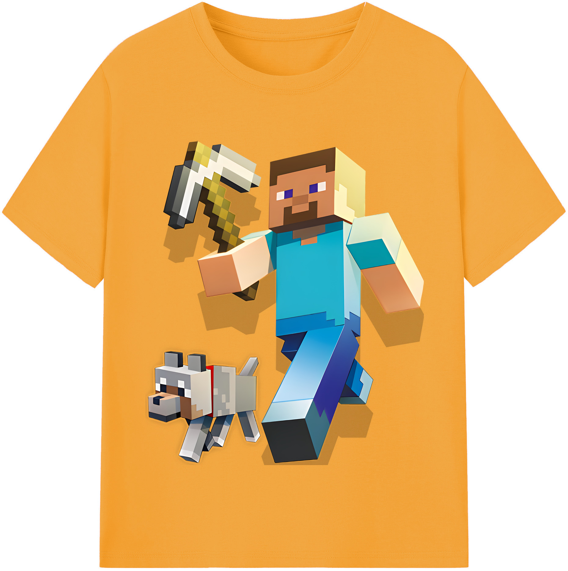 （画像用） マインクラフト ブロックの世界 Minecraft MC Block world 綿100％半袖Tシャツ（フロントプリント）