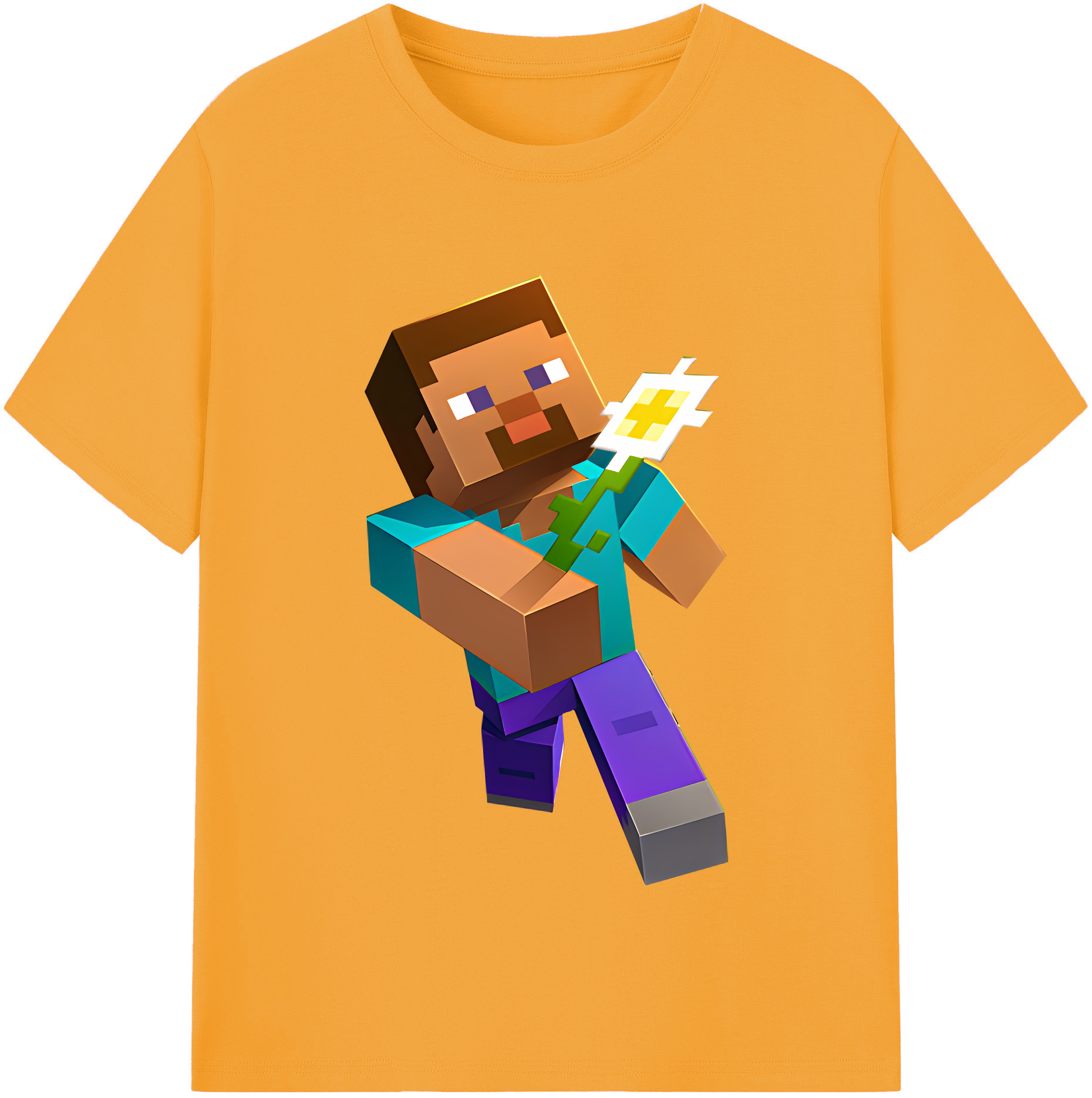 （画像用） マインクラフト ブロックの世界 Minecraft MC Block world 綿100％半袖Tシャツ（フロントプリント）