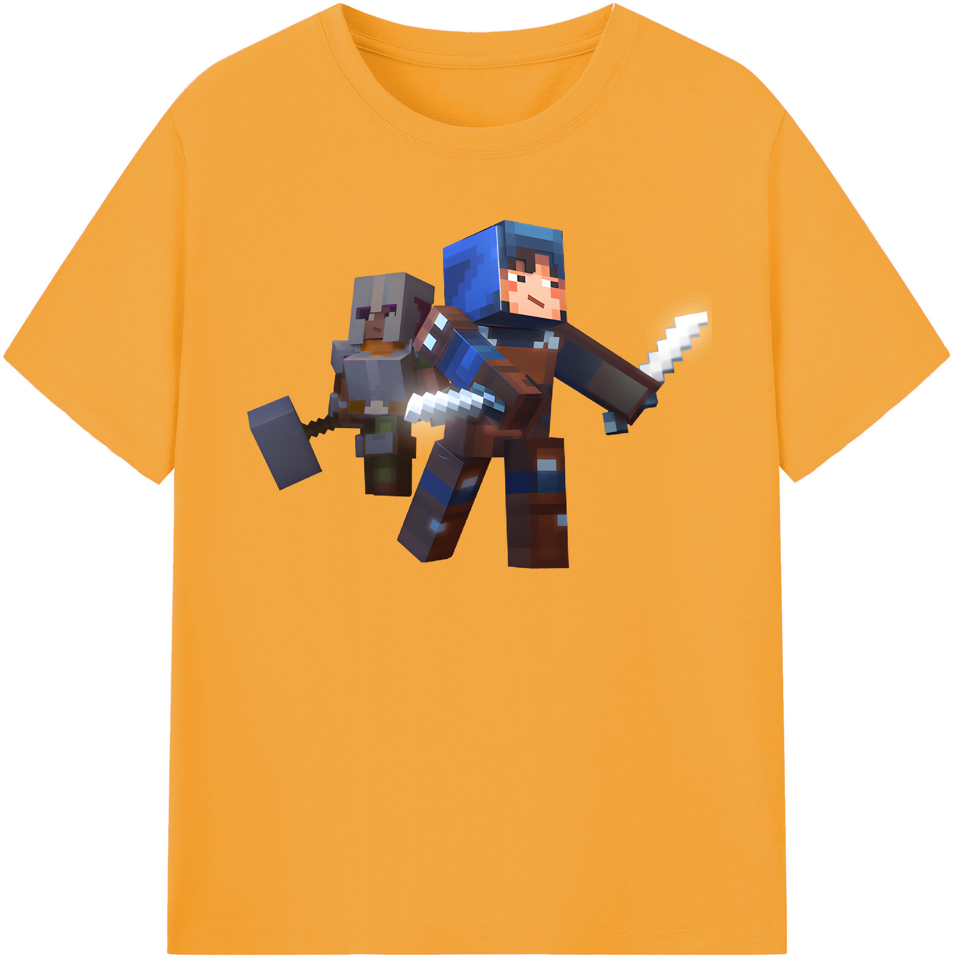 （画像用） マインクラフト ブロックの世界 Minecraft MC Block world 綿100％半袖Tシャツ（フロントプリント）