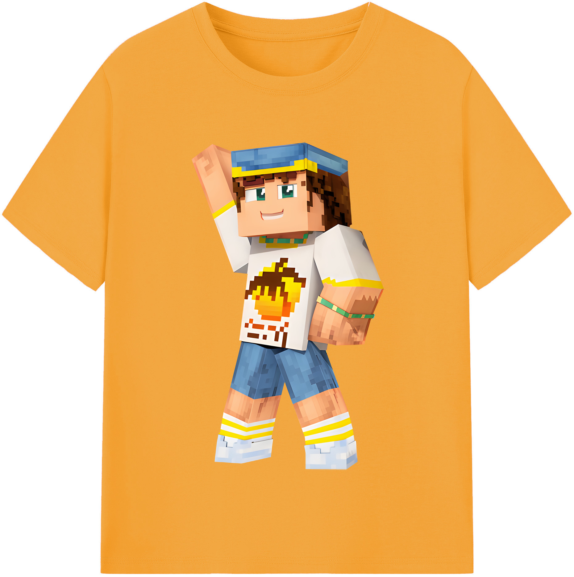 （画像用） マインクラフト ブロックの世界 Minecraft MC Block world 綿100％半袖Tシャツ（フロントプリント）