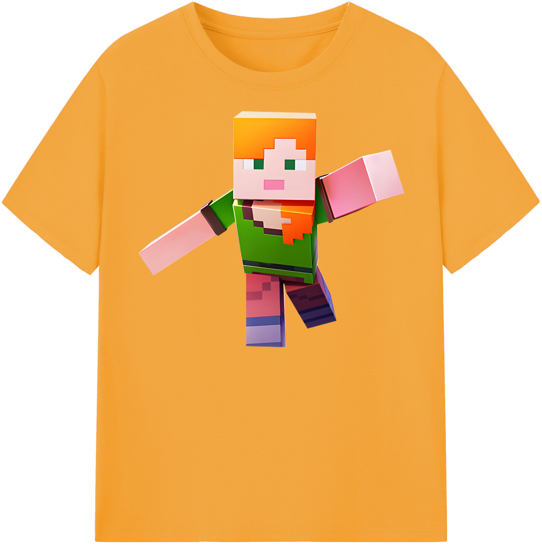 （画像用） マインクラフト ブロックの世界 Minecraft MC Block world 綿100％半袖Tシャツ（フロントプリント）