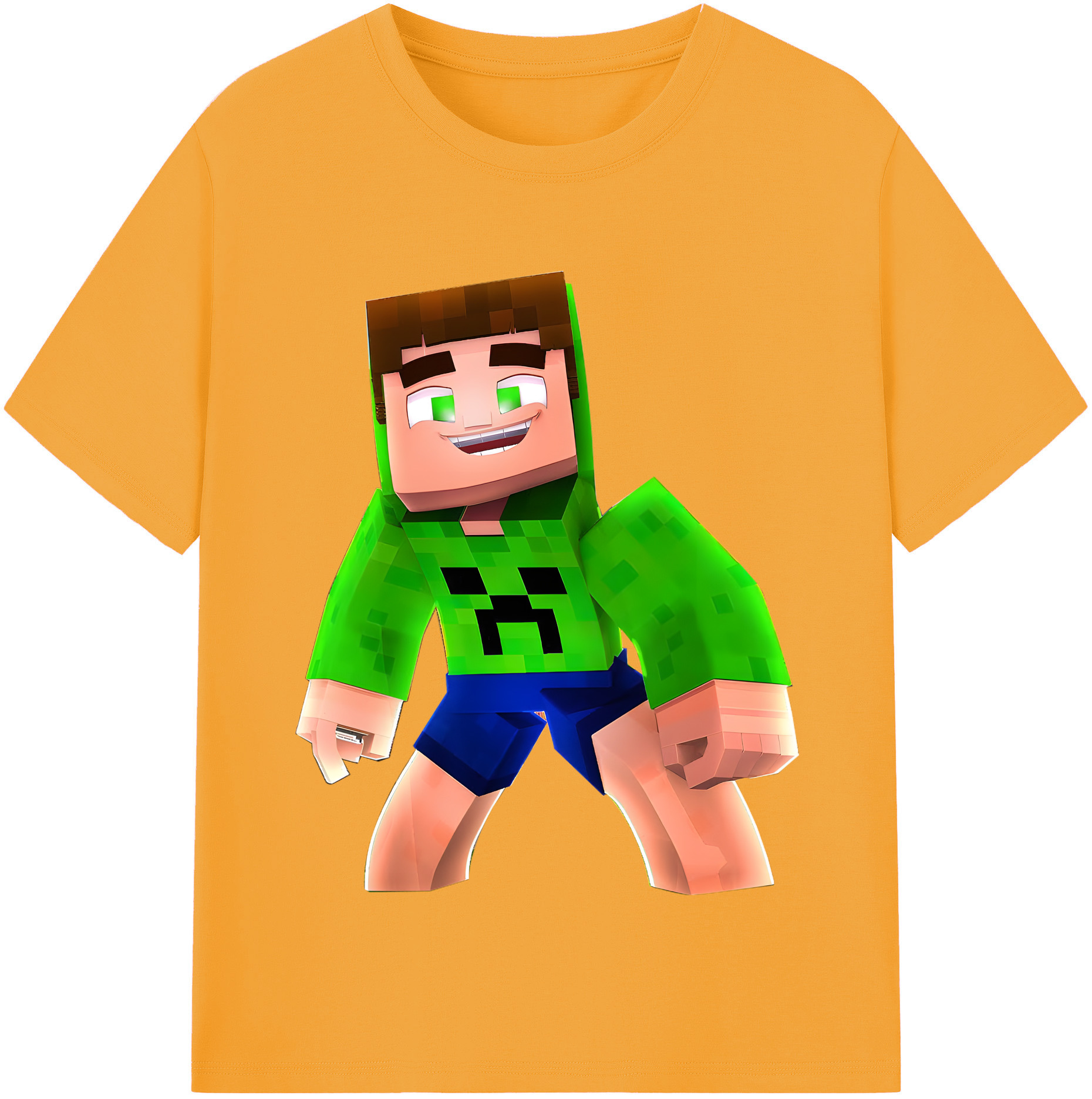 （画像用） マインクラフト ブロックの世界 Minecraft MC Block world 綿100％半袖Tシャツ（フロントプリント）