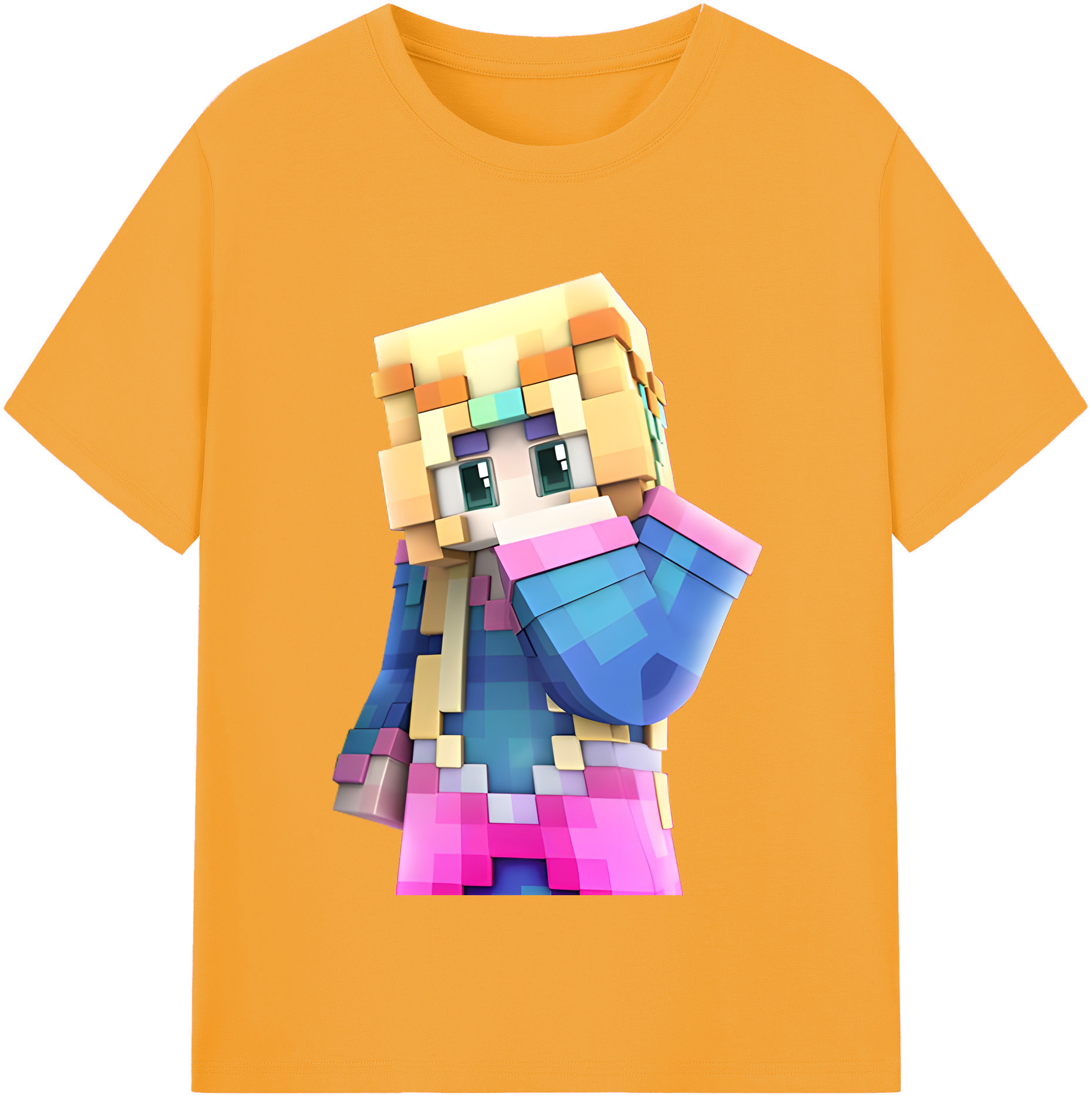 （画像用） マインクラフト ブロックの世界 Minecraft MC Block world 綿100％半袖Tシャツ（フロントプリント）